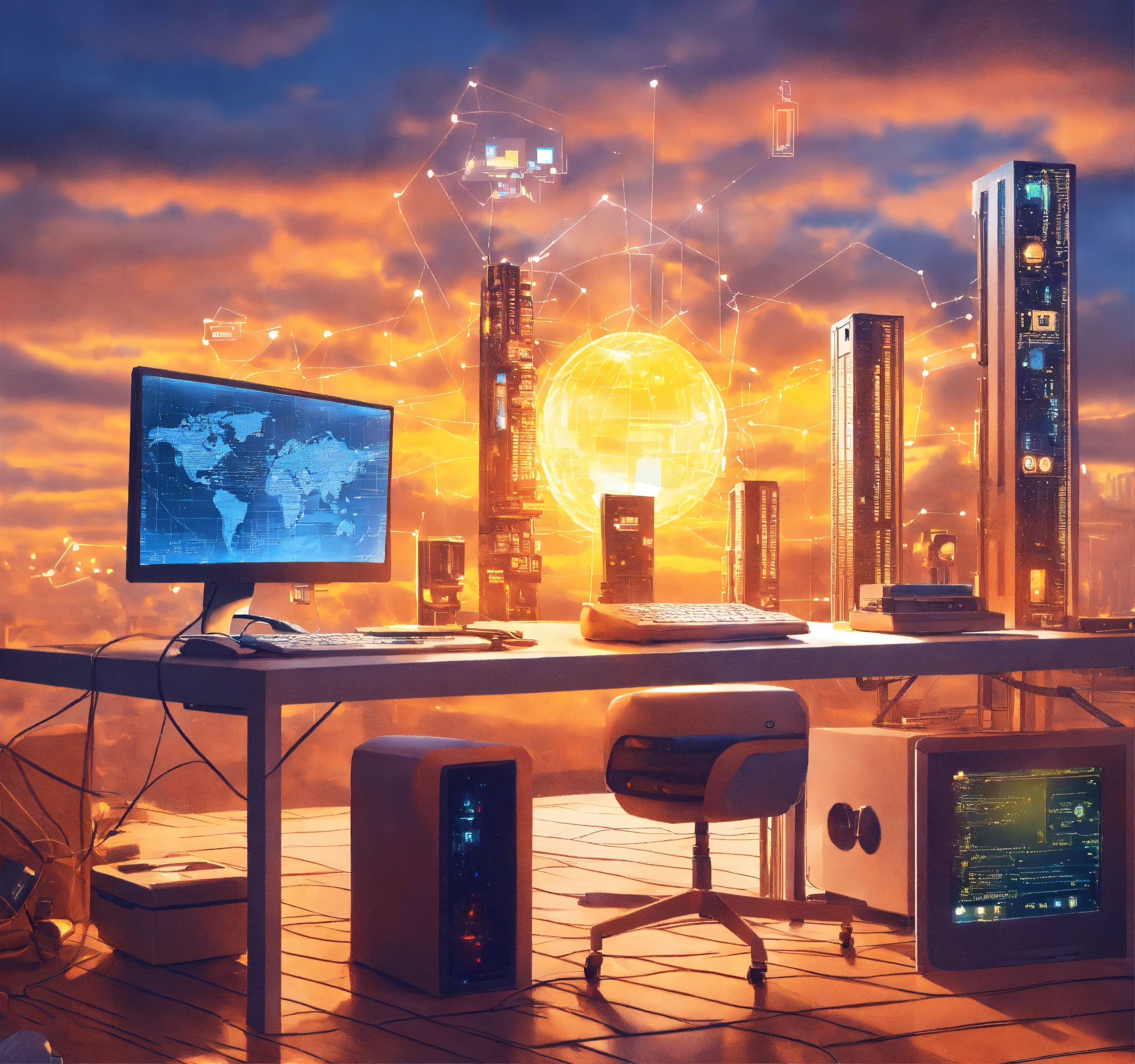 Lexica - Please generate a lively artwork of computers and ...
