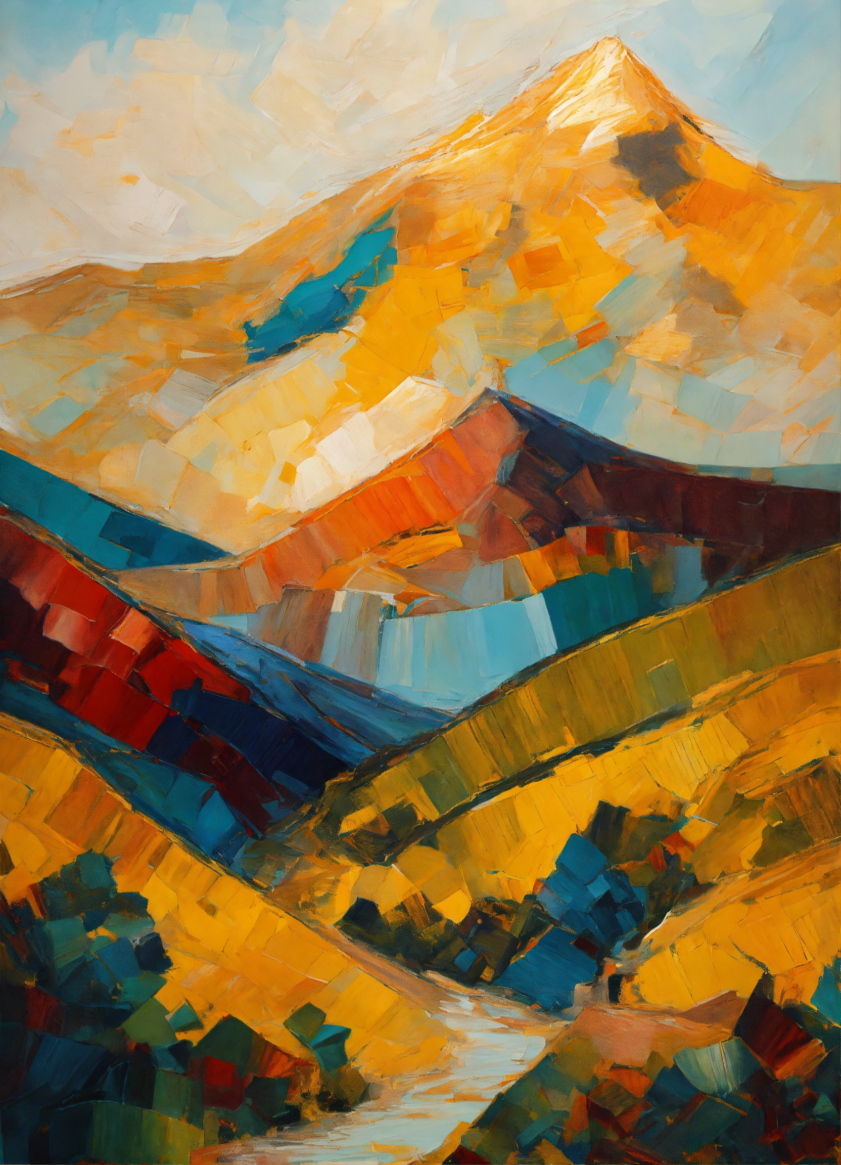 Lexica - Abstract and minimalist oil painting of a majestic mountain ...