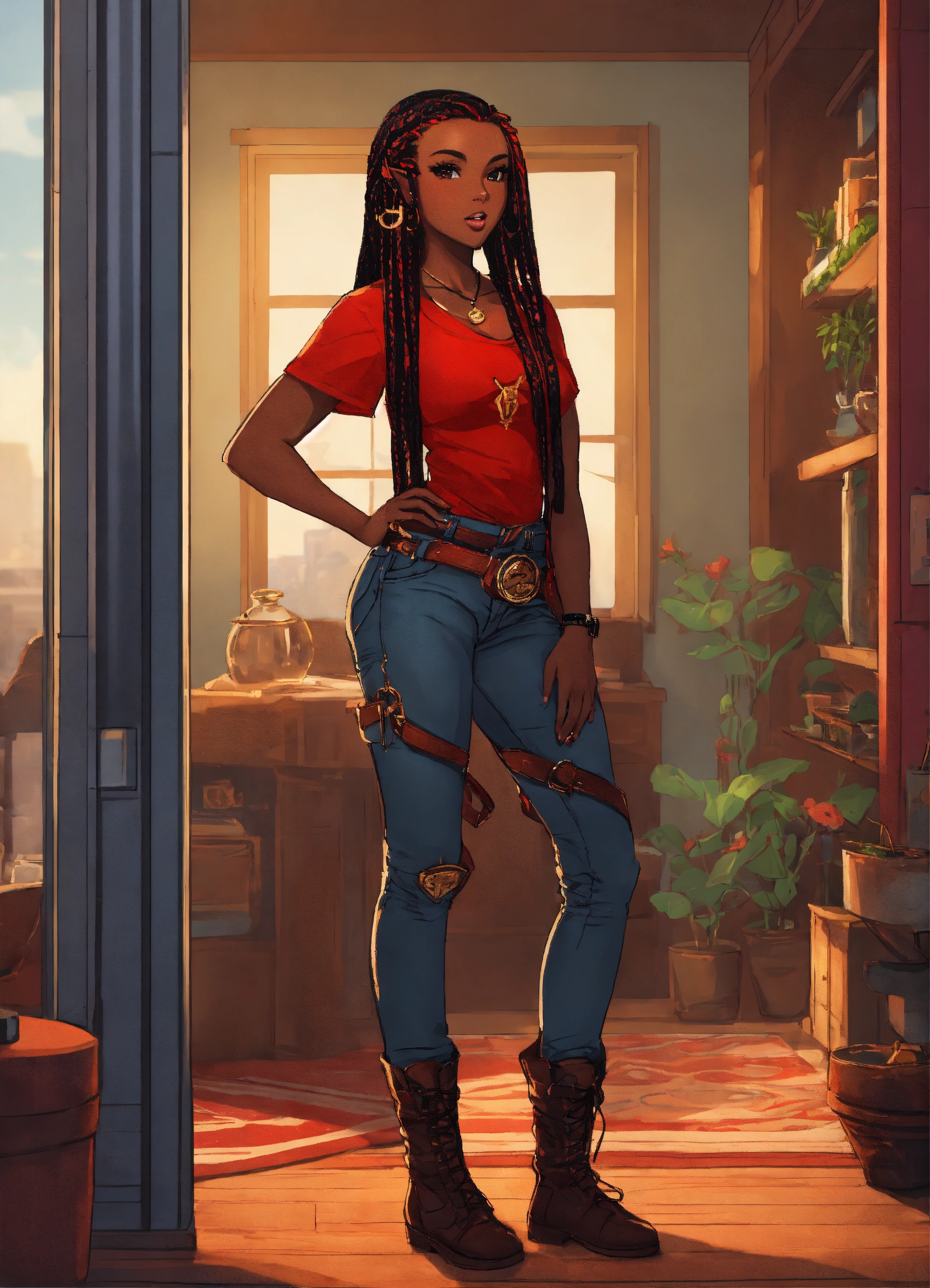 Lexica - Full body of a shapely black female high elf n red and black ...