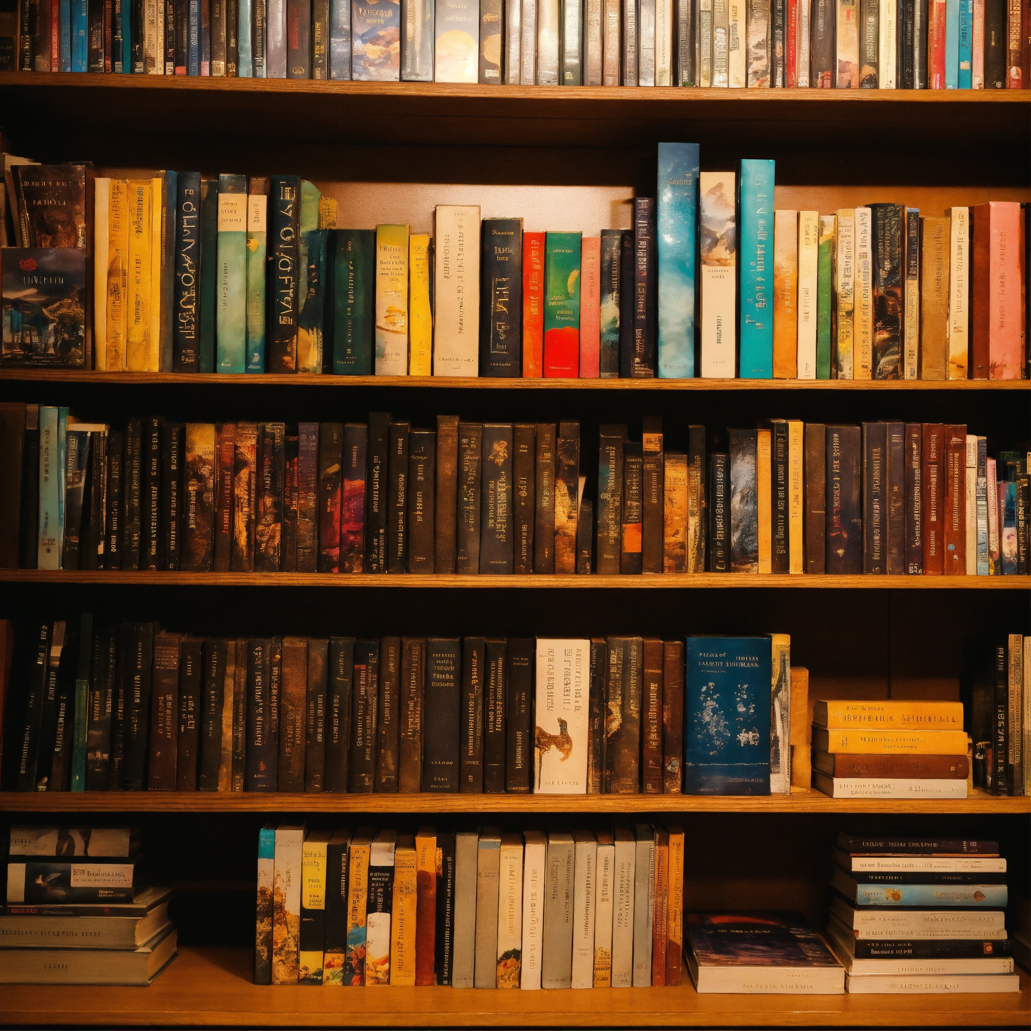 Lexica - A photo of a bookshelf with a variety of books. The books are ...