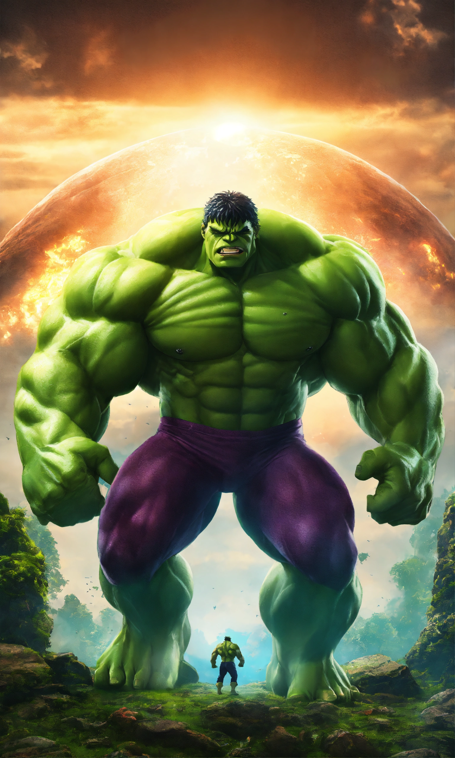 Lexica - Hulk meets Hulk in the multiverse, nature background, 2D render