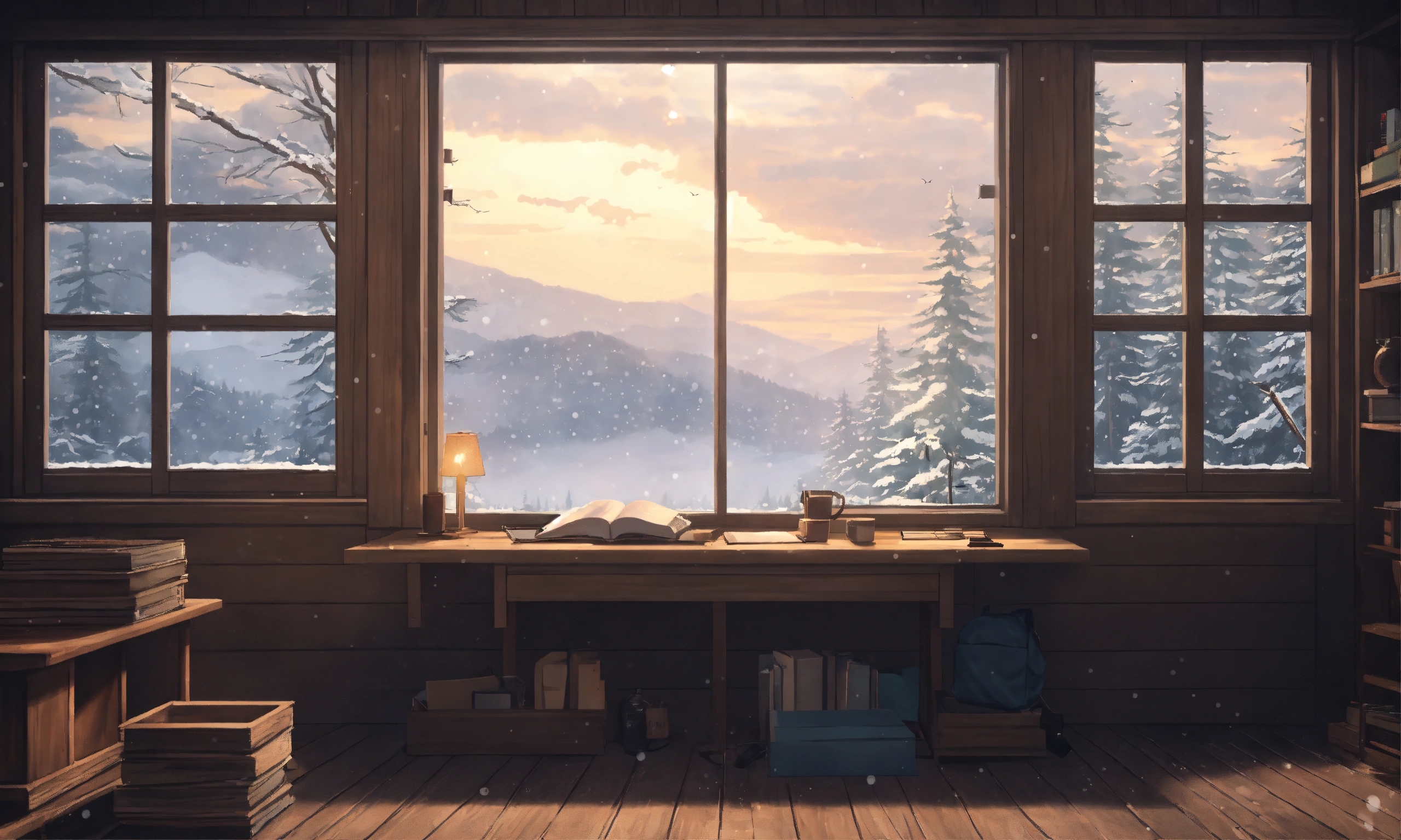 Lexica - Study room in forrest cabin, dark grey washed tints, studio ...