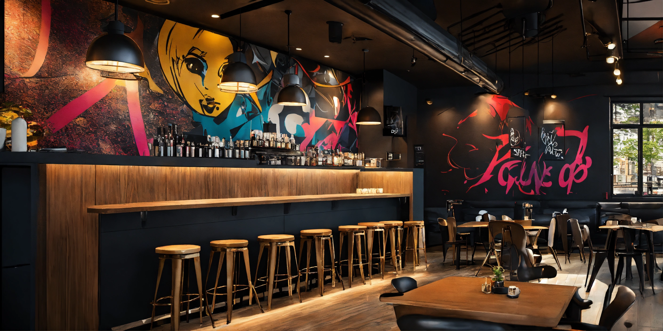 Lexica - Cafe interior design in modern hip-hop theme with graffiti's ...