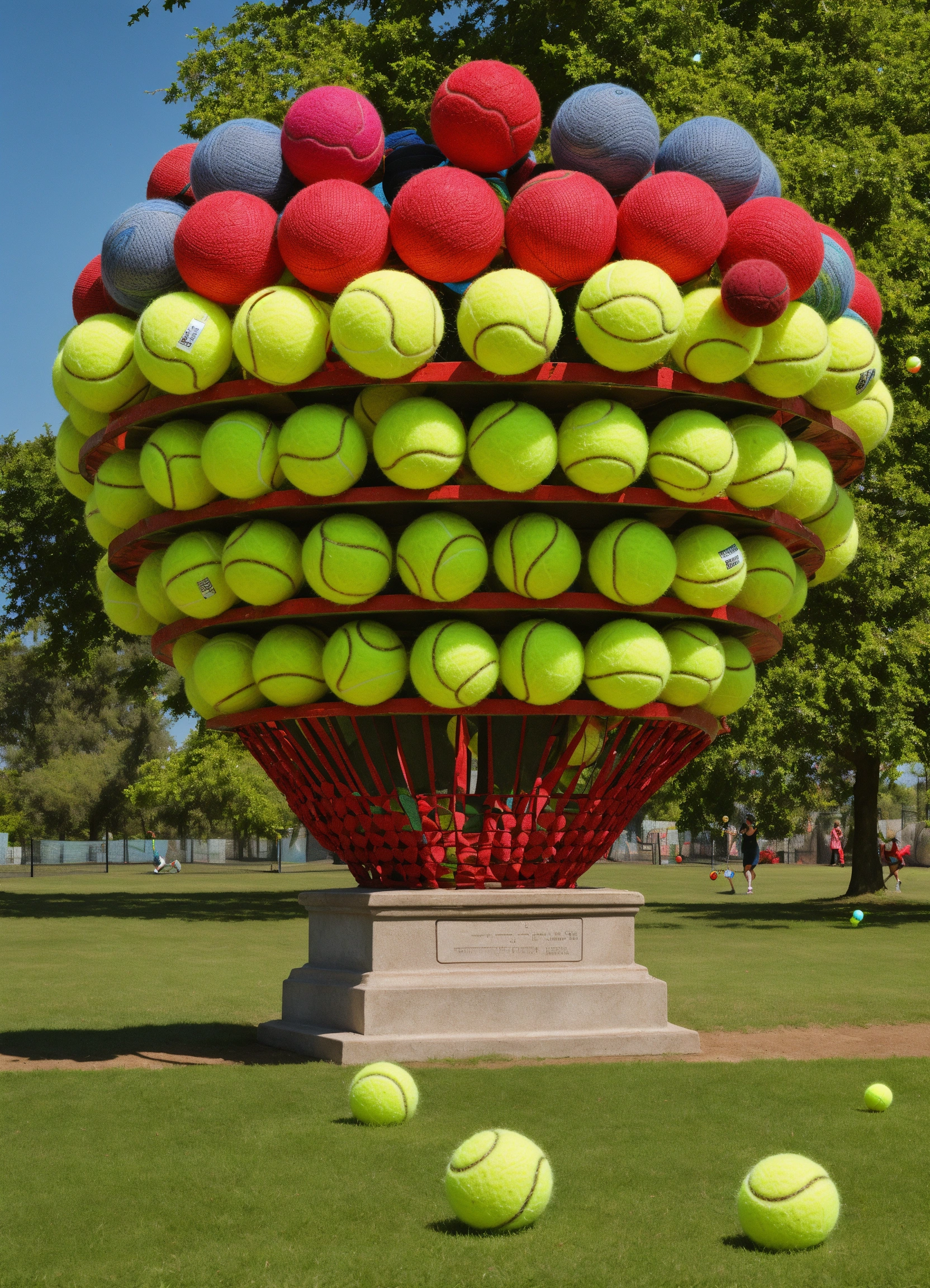 Lexica Comics, juggle with tennis balls, textile art, monuments