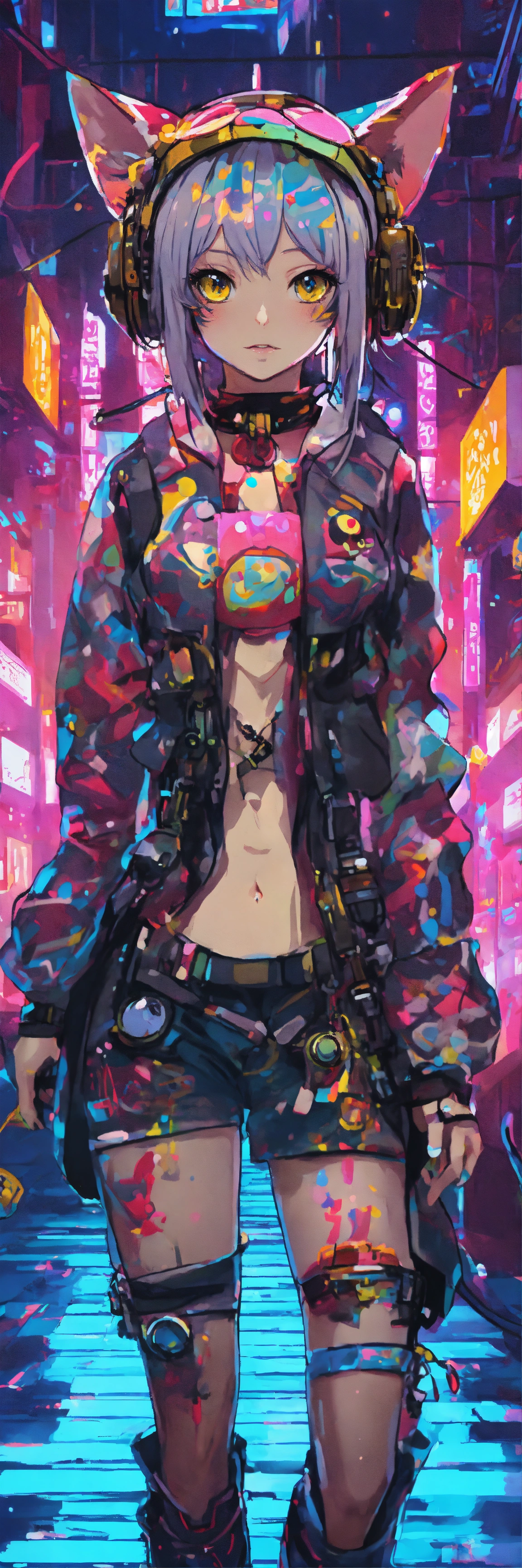 Lexica - Abstract style anime art of a cat girl in cyberpunk, 4k ...