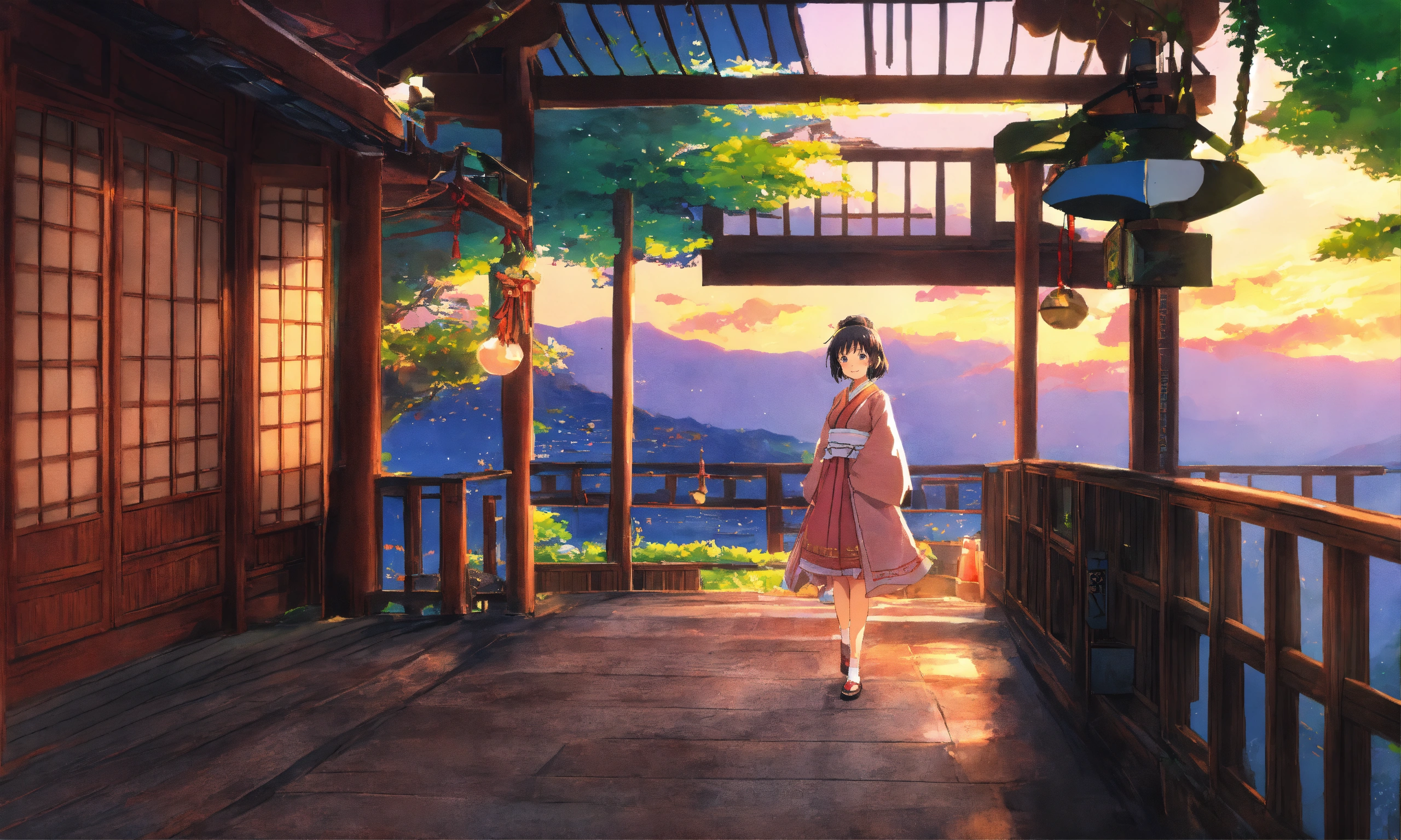 Lexica - Lofi girl anime scenery, studio A-1 Pictures style, cute face,  traditional attire.