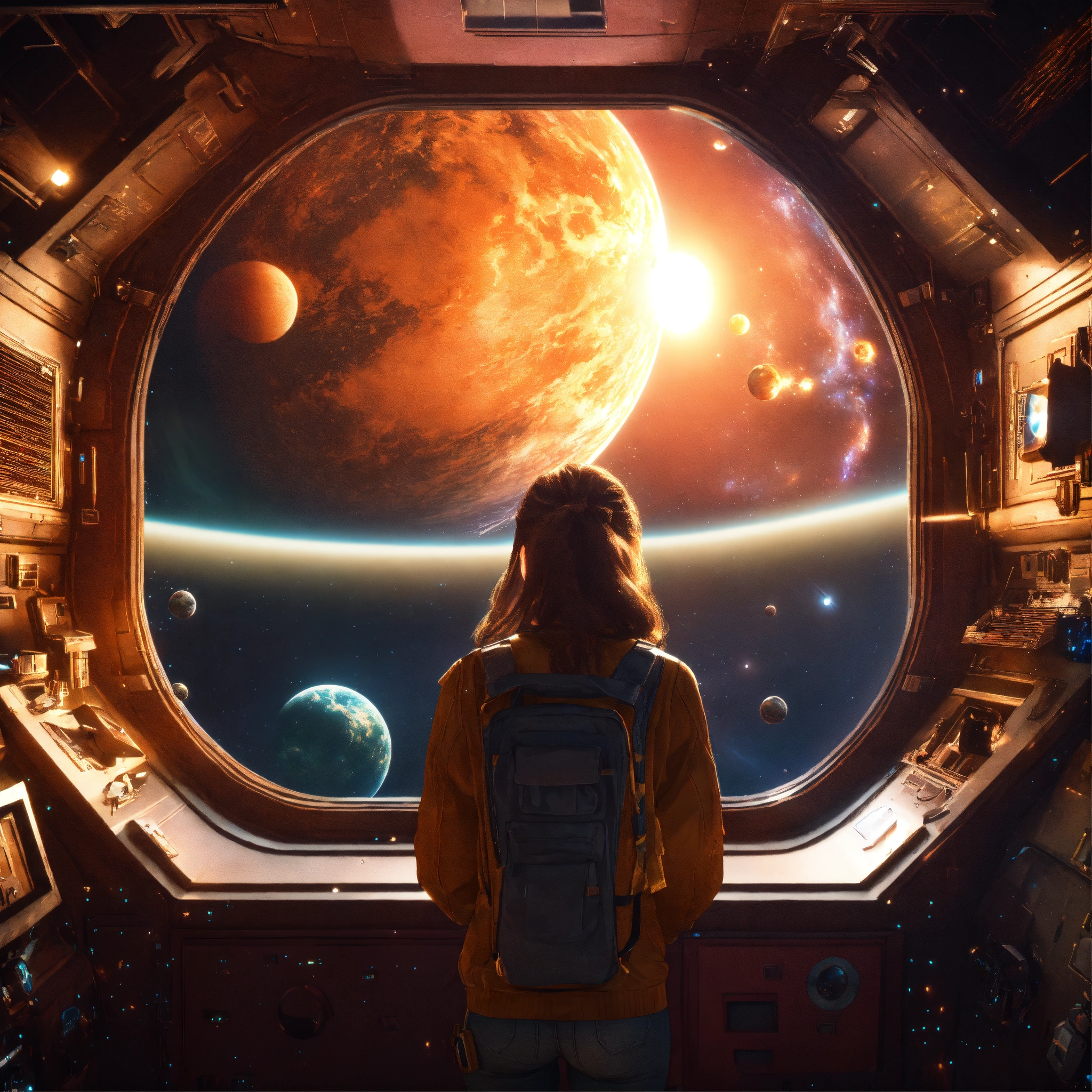Lexica - A young woman looks out of her cabin window in a spaceship ...