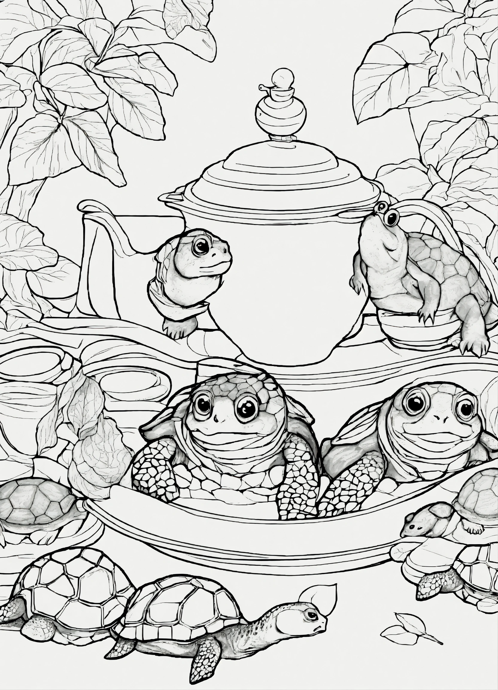 Lexica - A turtle tea party, minimalism, line art for a coloring page ...
