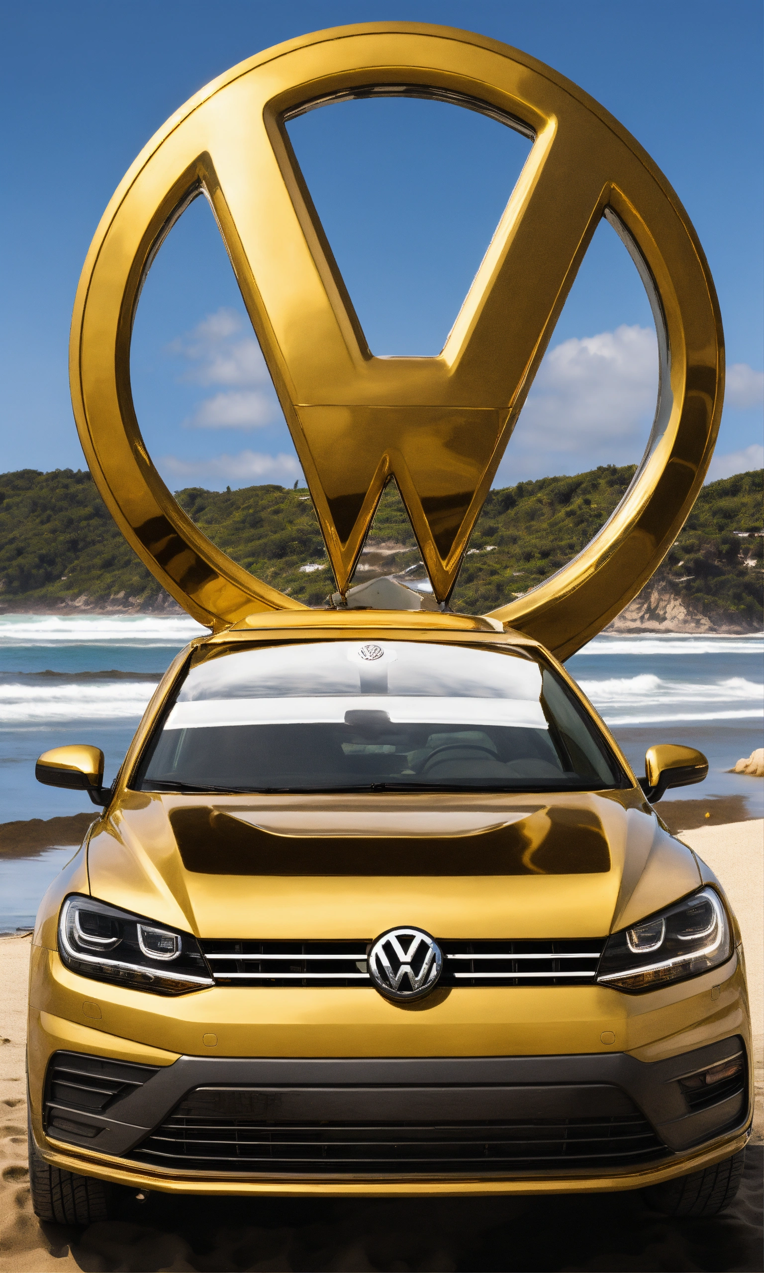 Lexica - Emblem of the gold with a beach background, and an exhaust ...