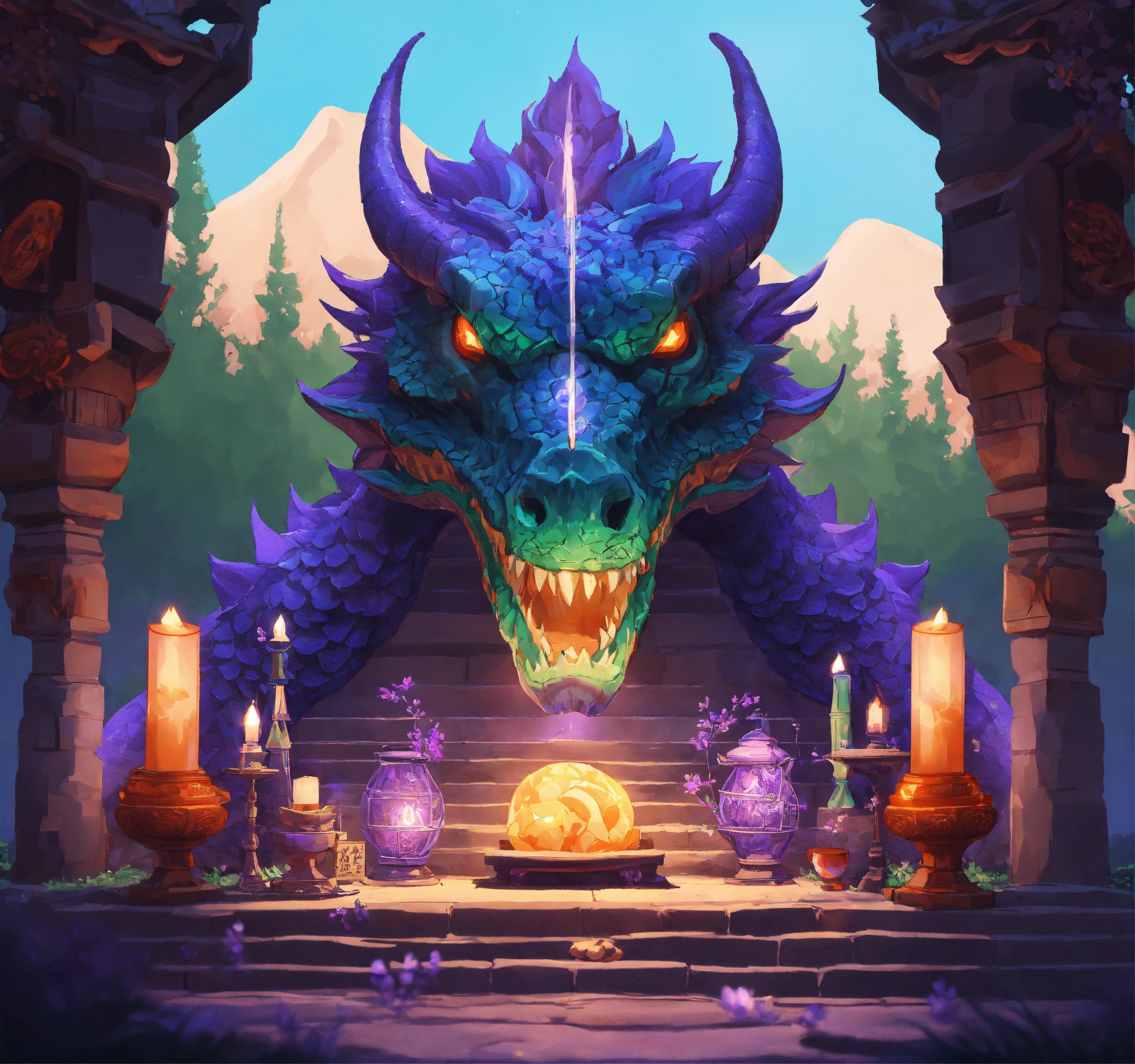 Lexica - A shrine worshipping a giant dragon skull. Shrine placed on ...