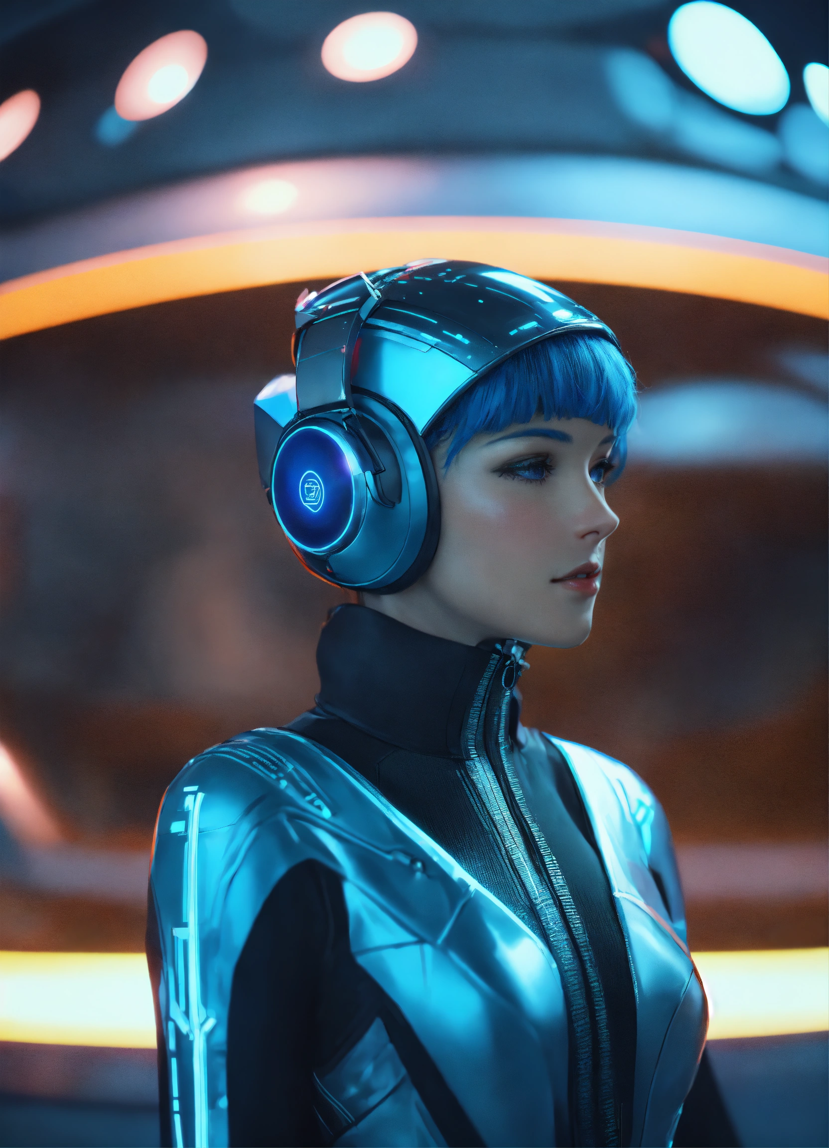 Lexica - Zoom out of a charming girl with blue hair wearing a tight ...