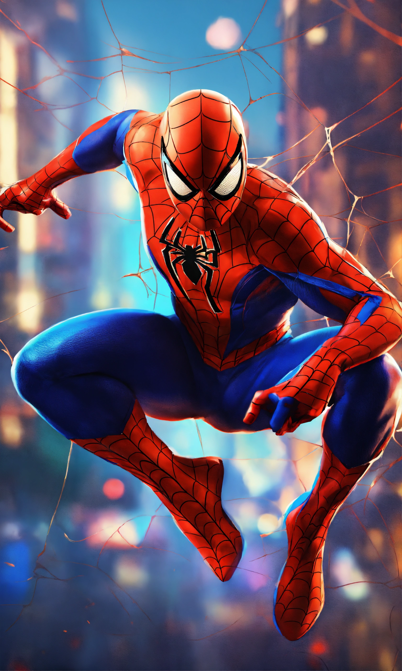 Lexica - Spiderman fighting full-body, colorful background, 2D render