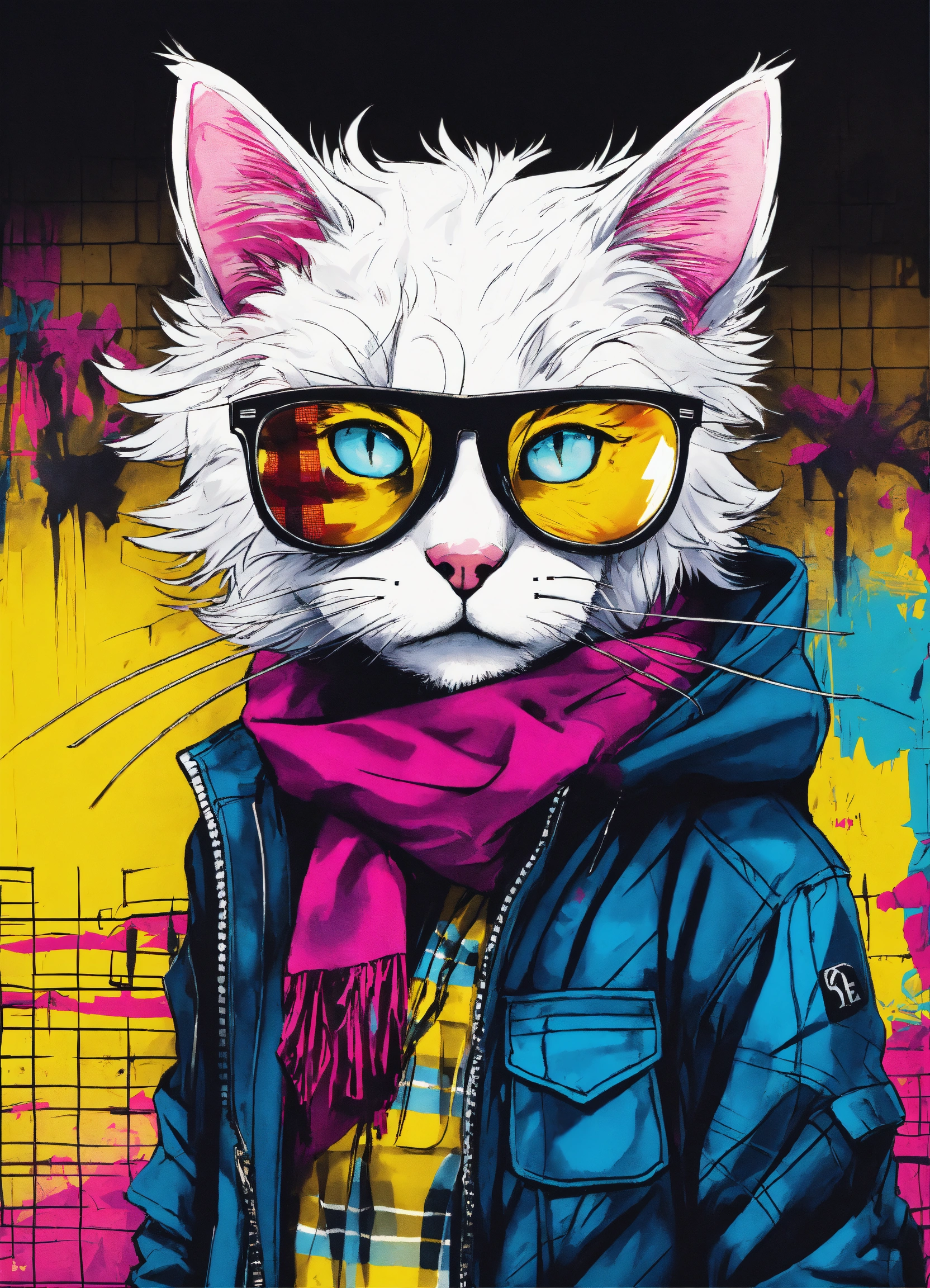 Lexica - Highly detailed portrait of a sewer emo punk cat student, blue ...