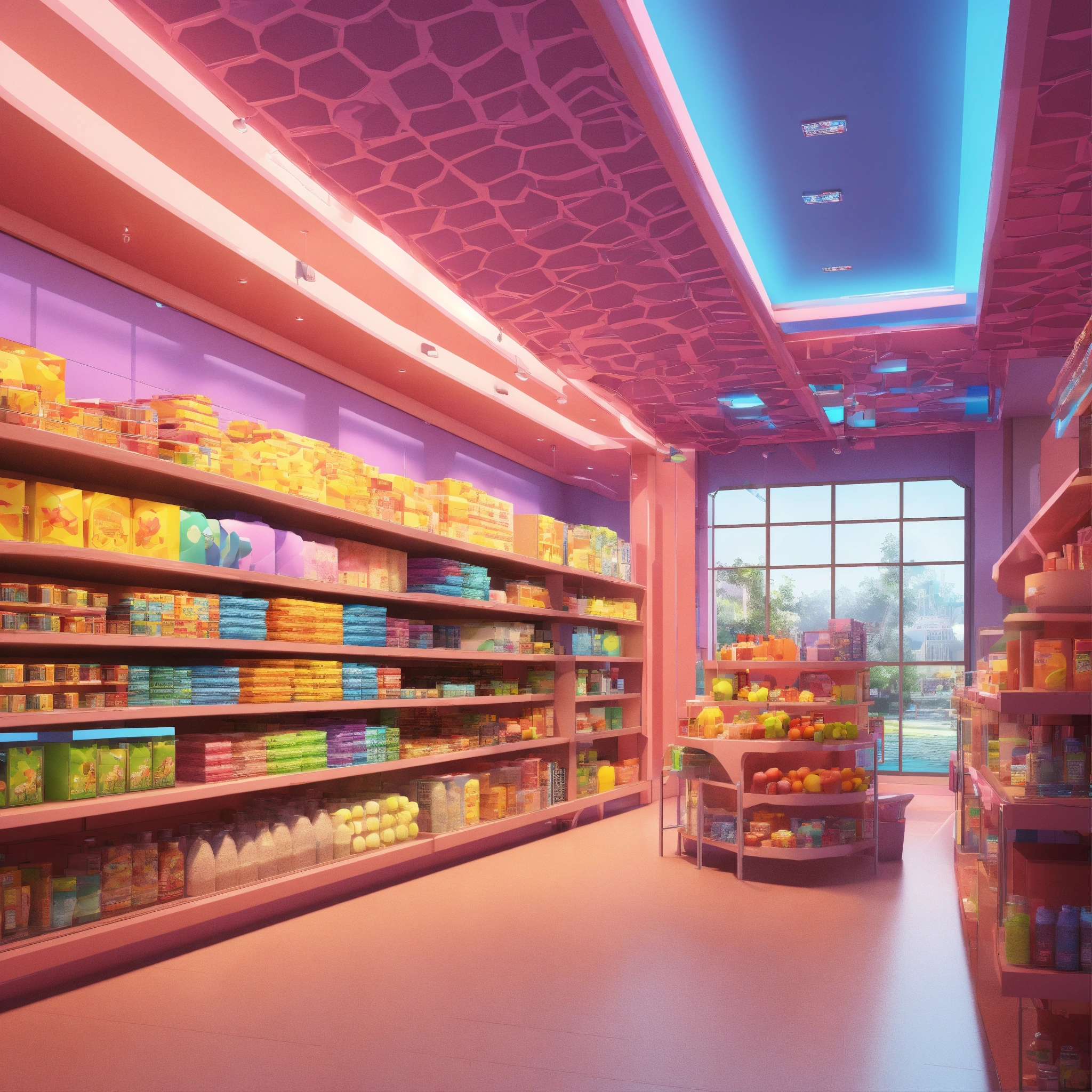 Lexica - Store inside , 3D render, 