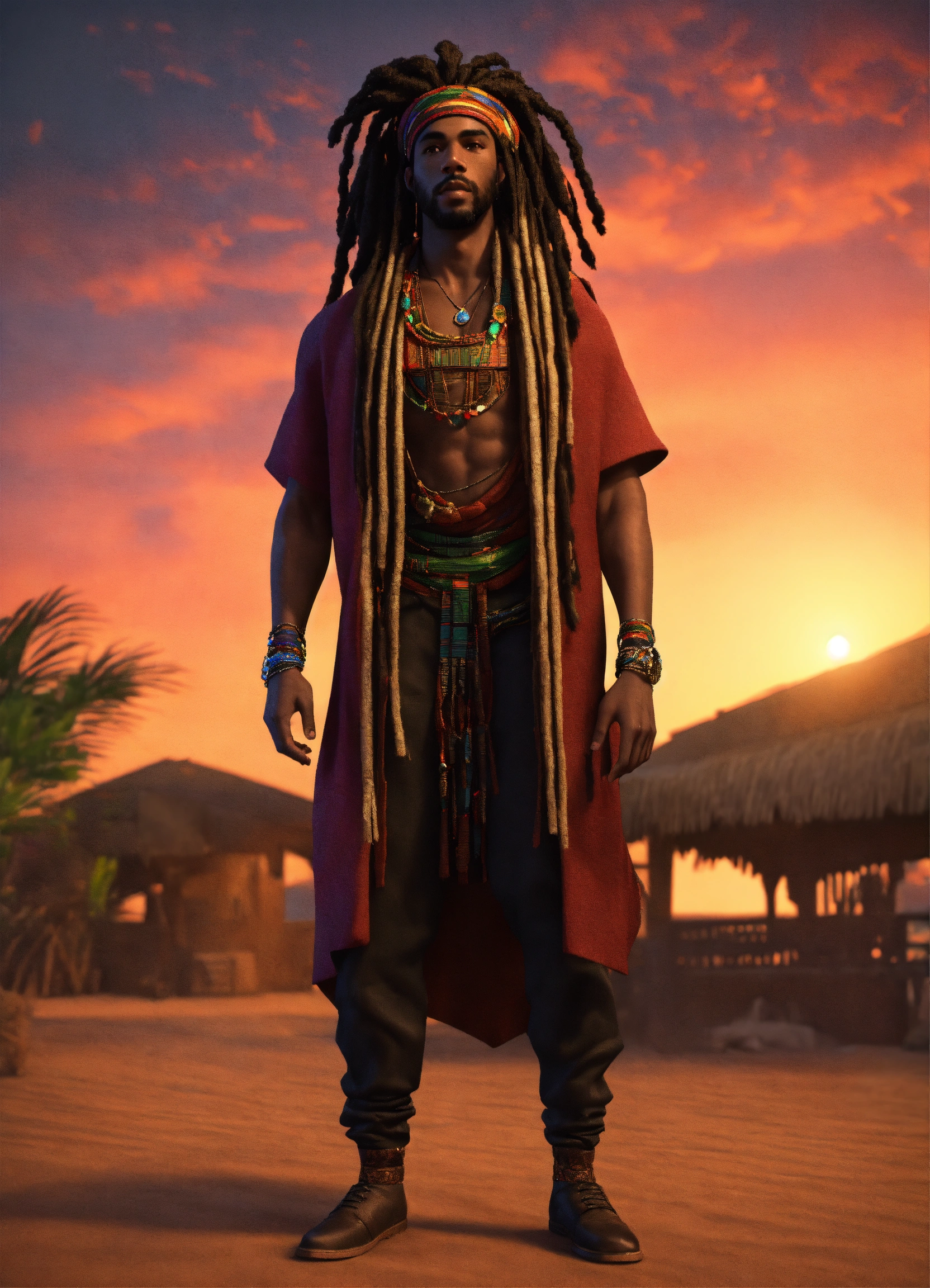 Lexica - 3d render of a Black man with long flowing dreadlocks, 6'5 ...