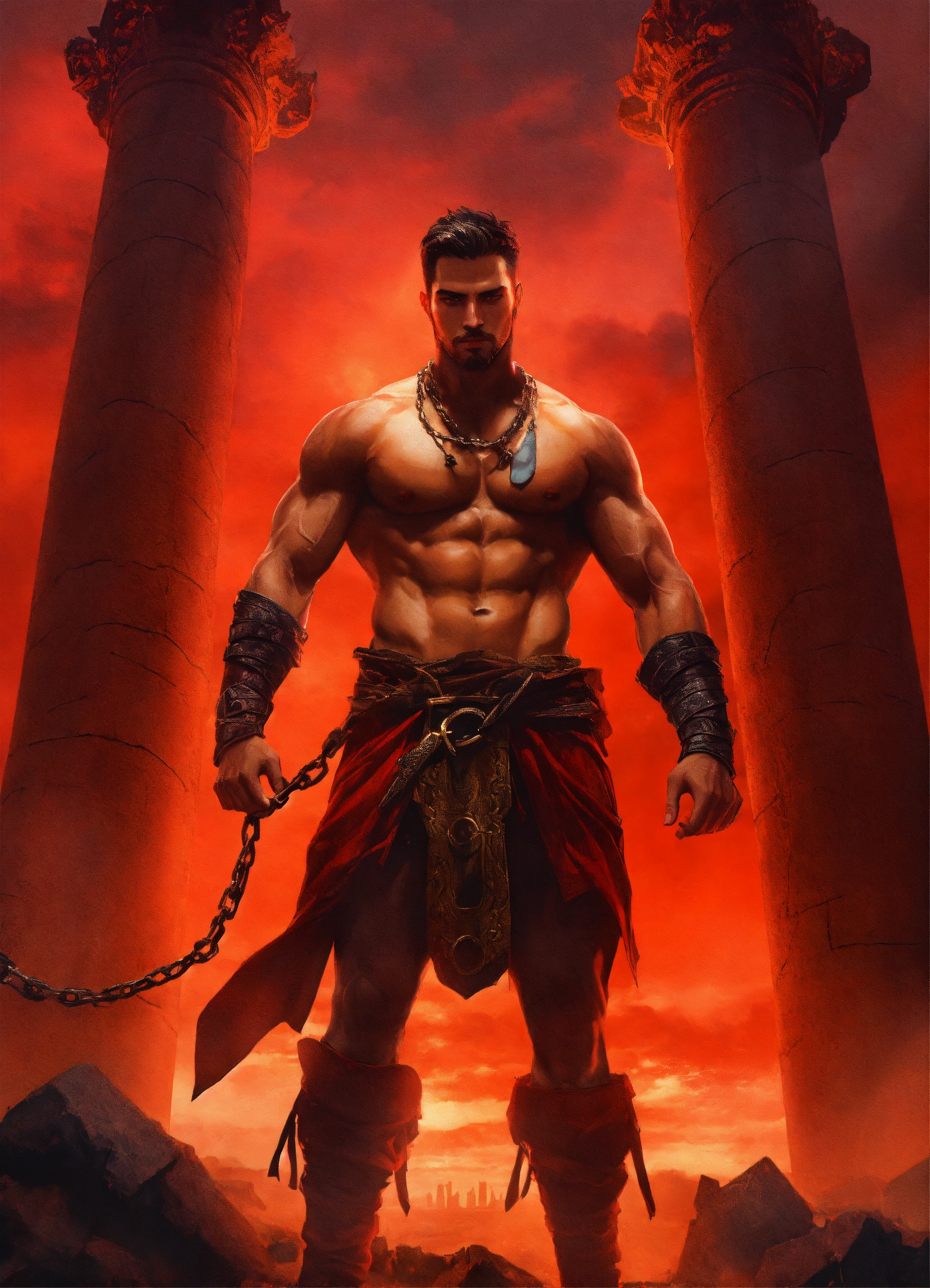 Lexica - Bound athletic handsome god prisoner, captive bound god, front ...