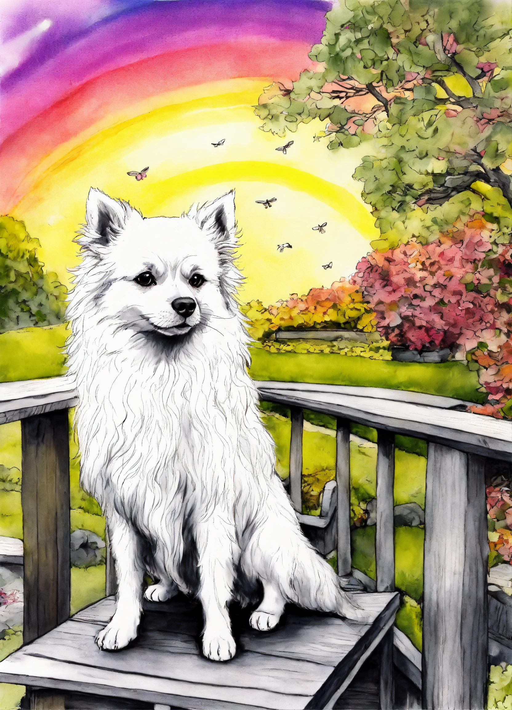 Lexica - INK DRAWING OF A JAPENSESE SPITZ WHITE VERY FLUFFY SMALL DOG ...
