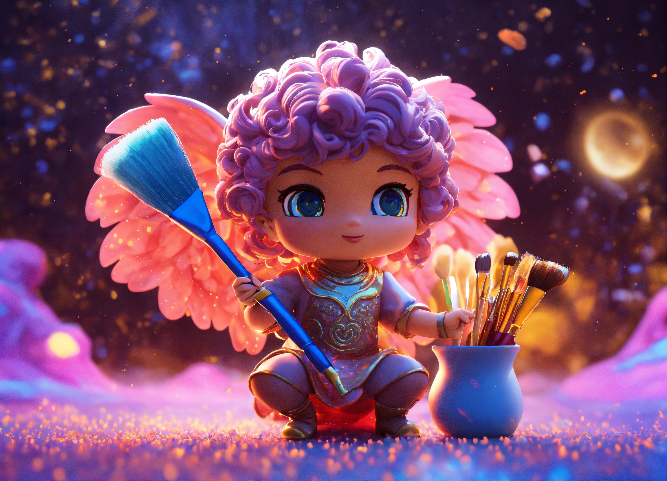 Lexica 3d effect of cute clay archangel Chamuel holding a paintbrush