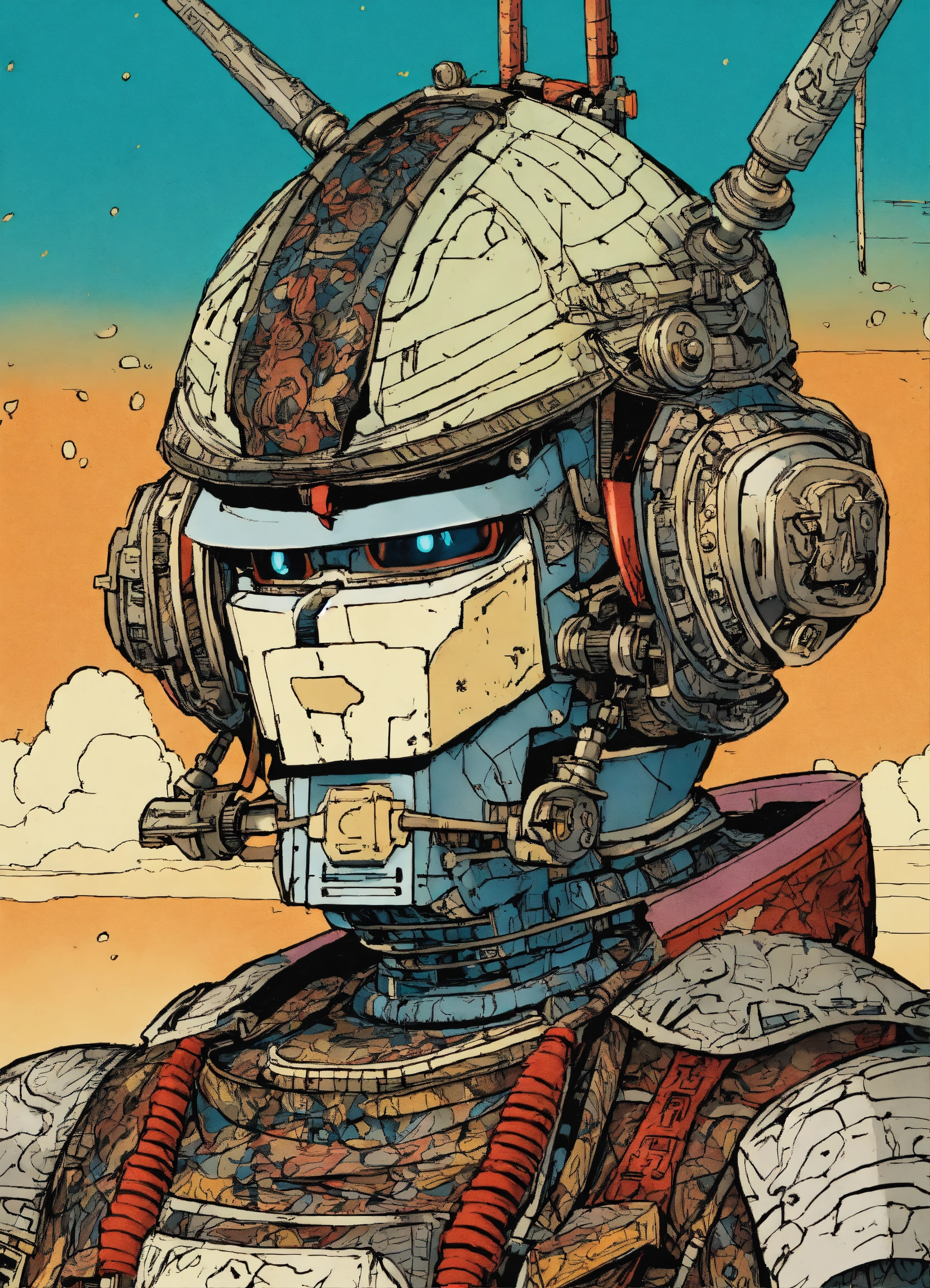 Lexica - Detailed pen and ink illustration of a samurai robot, head ...