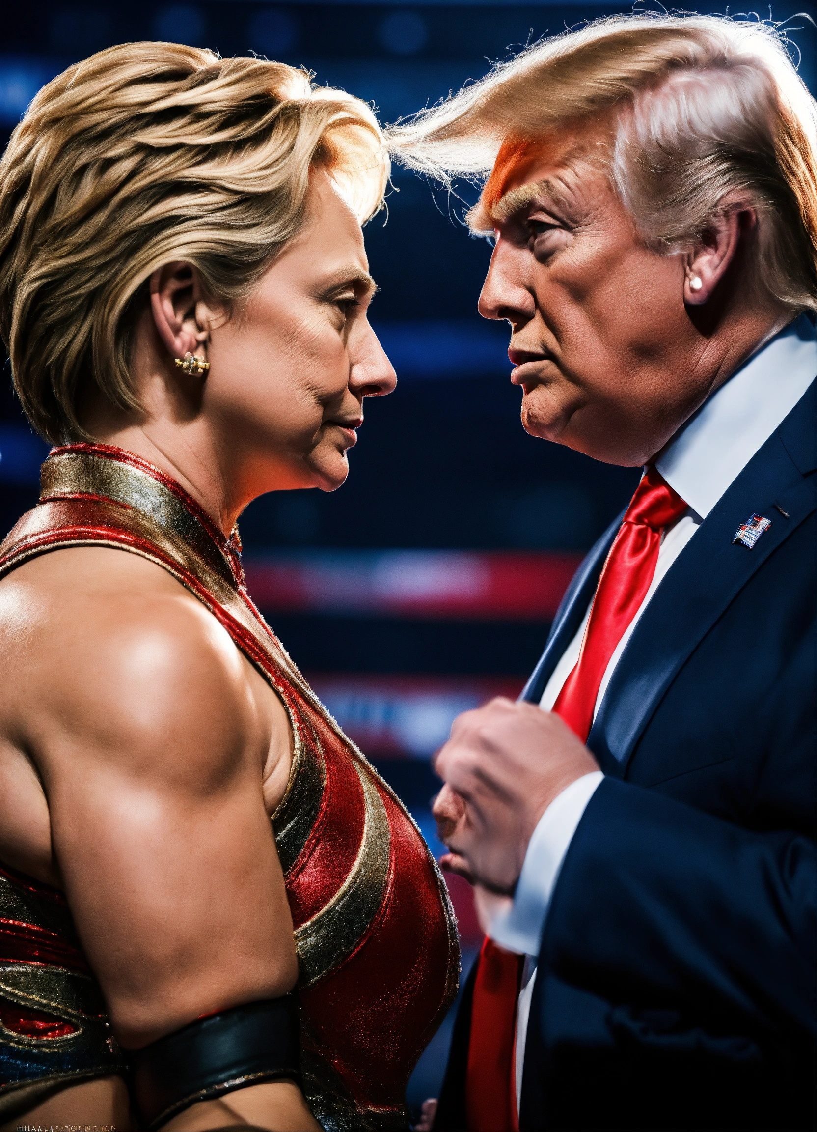 Lexica - Photo realistic shot of Hillary Clinton and Donald Trump as ...