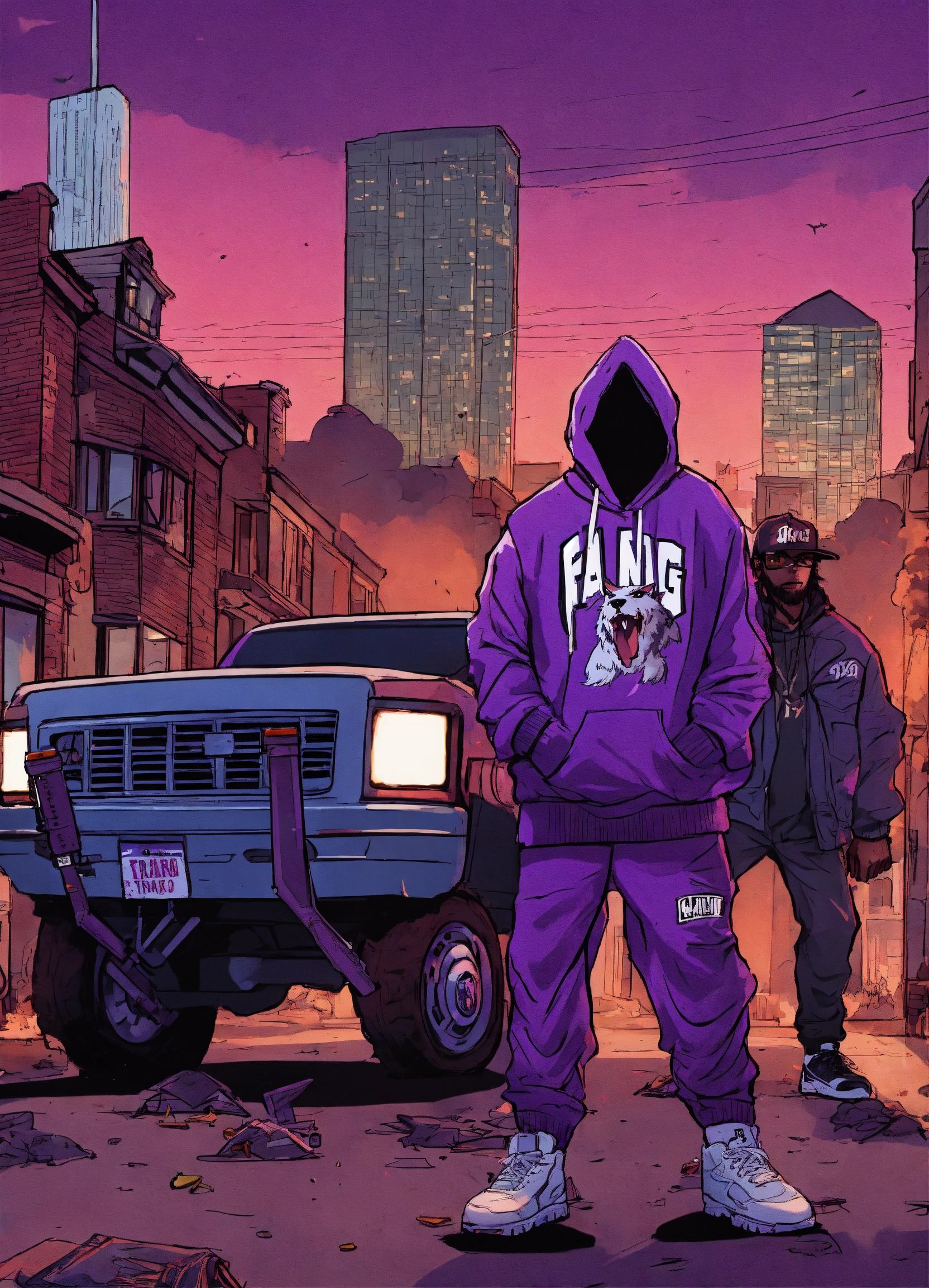 Lexica - Werewolves, in hoodies and baseball caps with the words FANG ...