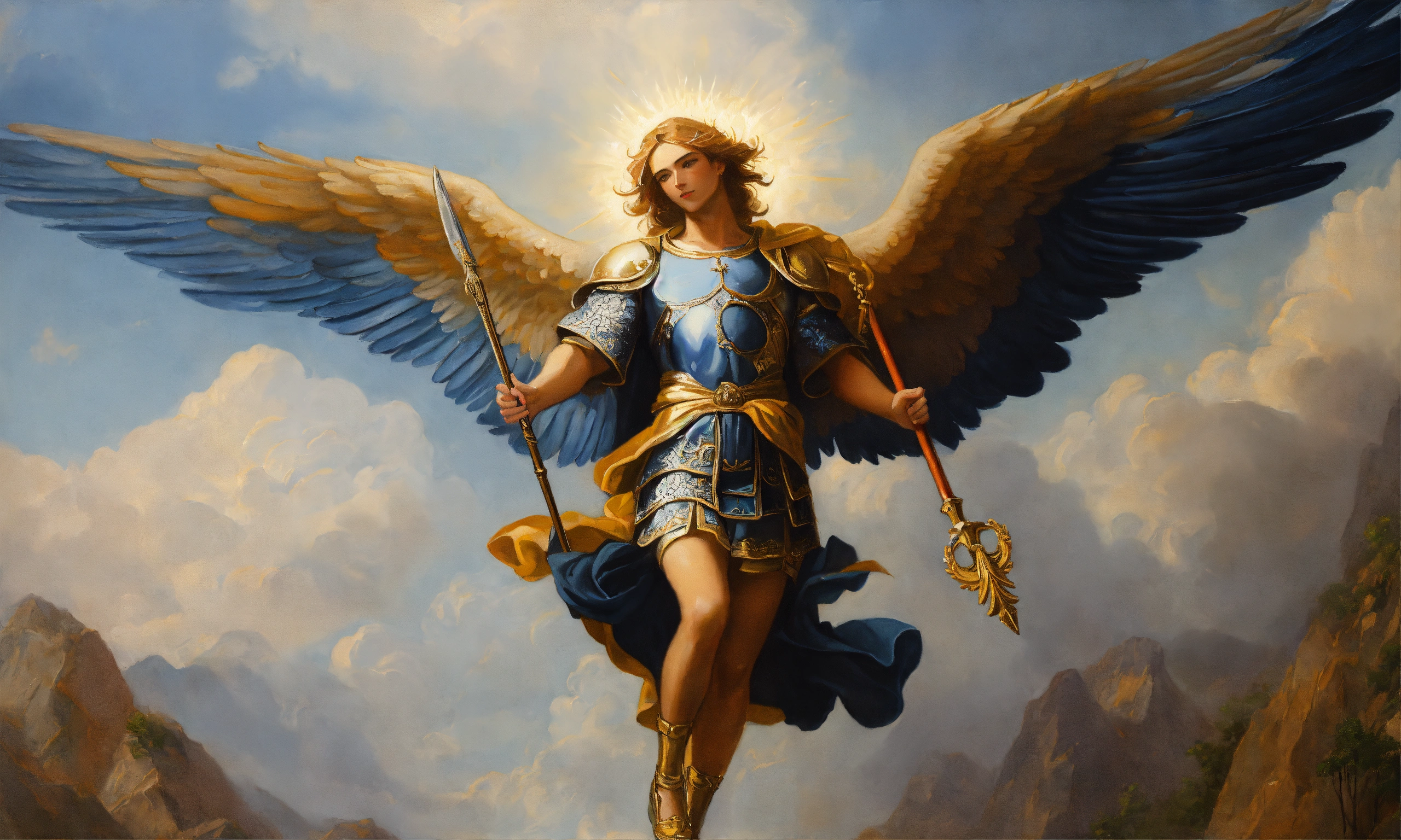 Lexica - Oil painting of archangel saint michael descending