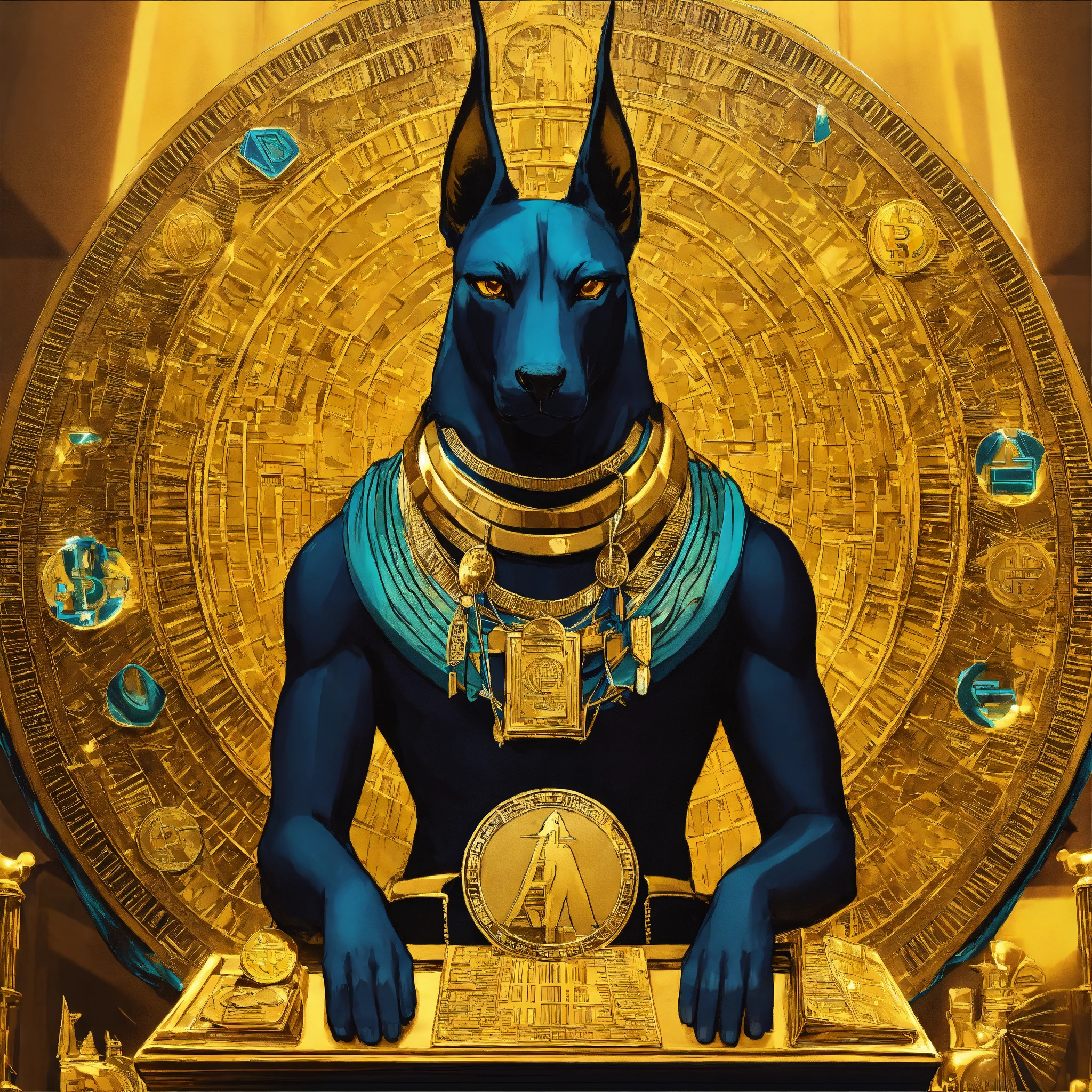 Lexica - Poster of Anubis, surrounded by cryptocurrency