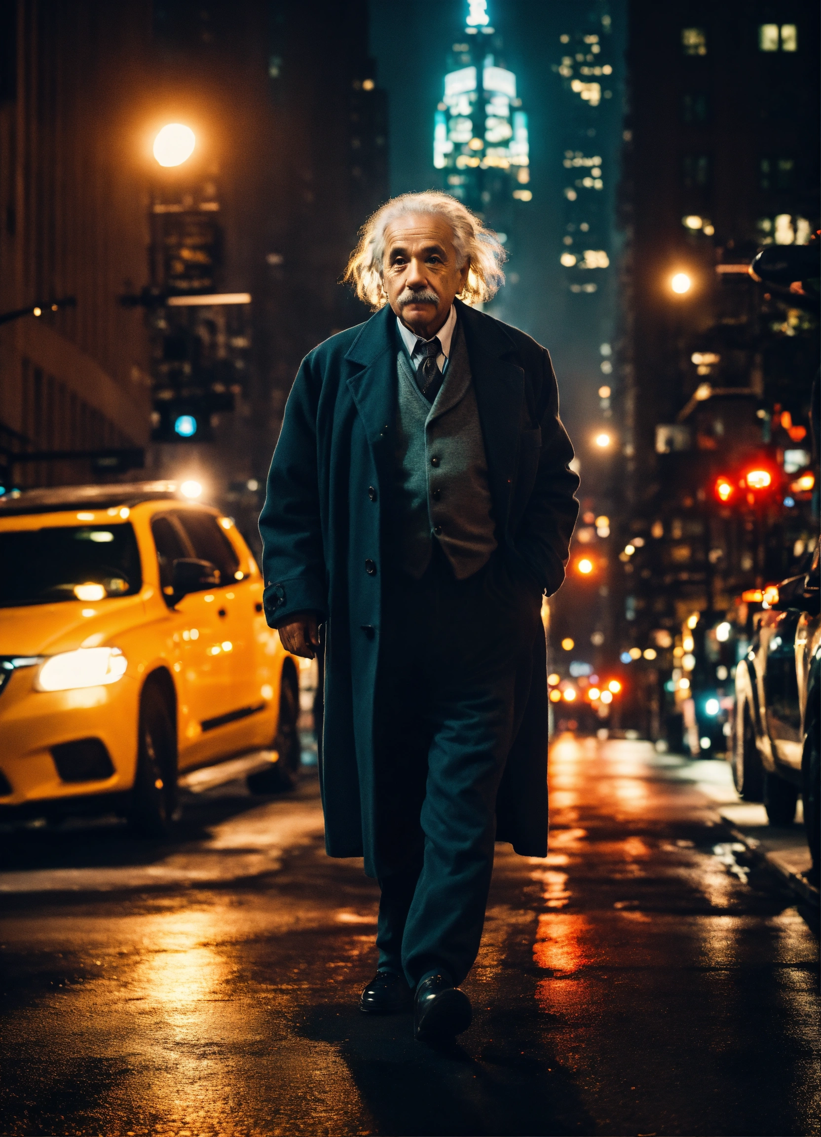 Lexica - Albert Einstein walking through streets of new york, stunning ...