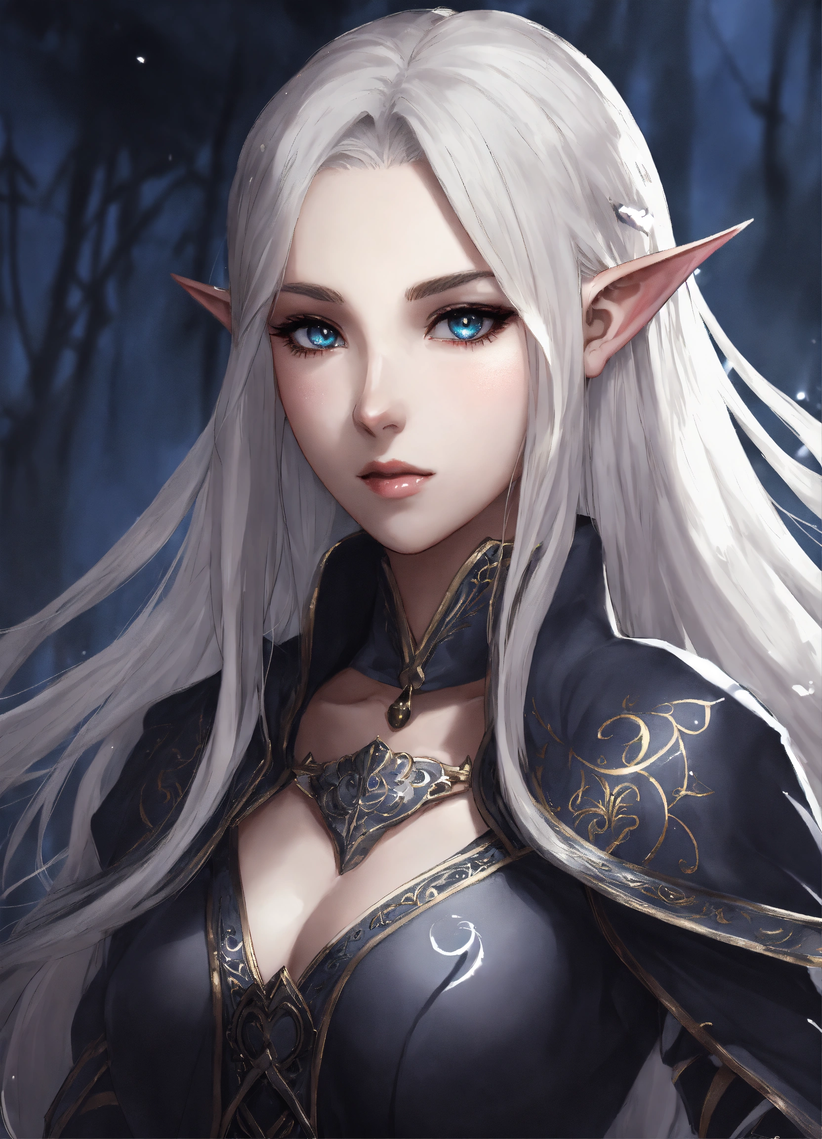 Lexica - Girl 18 years old. dark elf. white straight long hair. dark ...