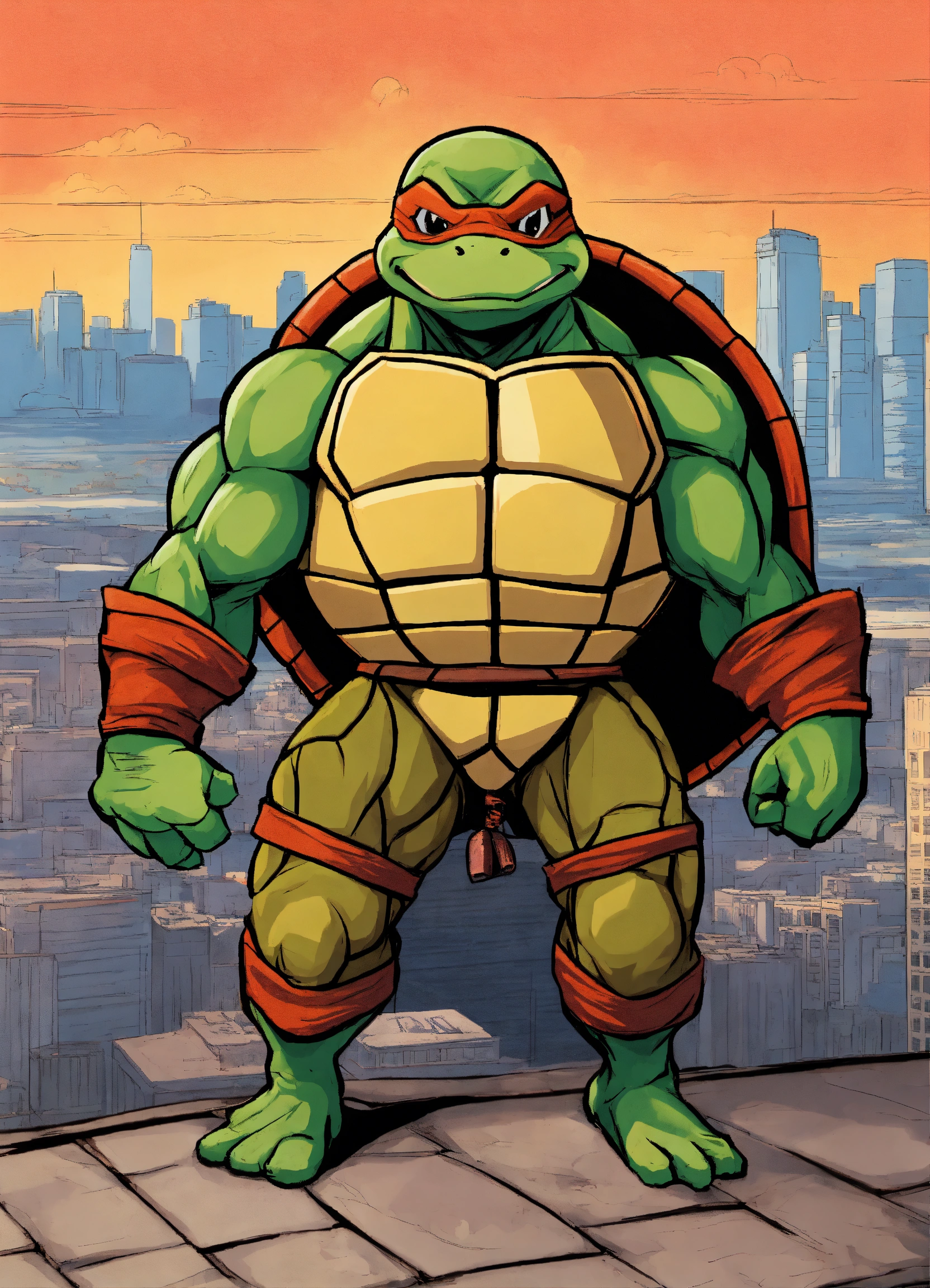 Lexica - A cartoonish ninja turtle with city background