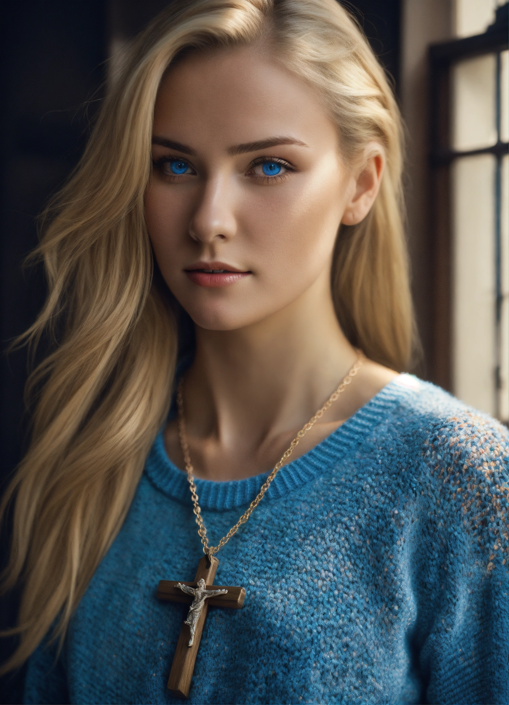 Lexica - A beautiful woman with blue eyes , blond hair in ponytail ...