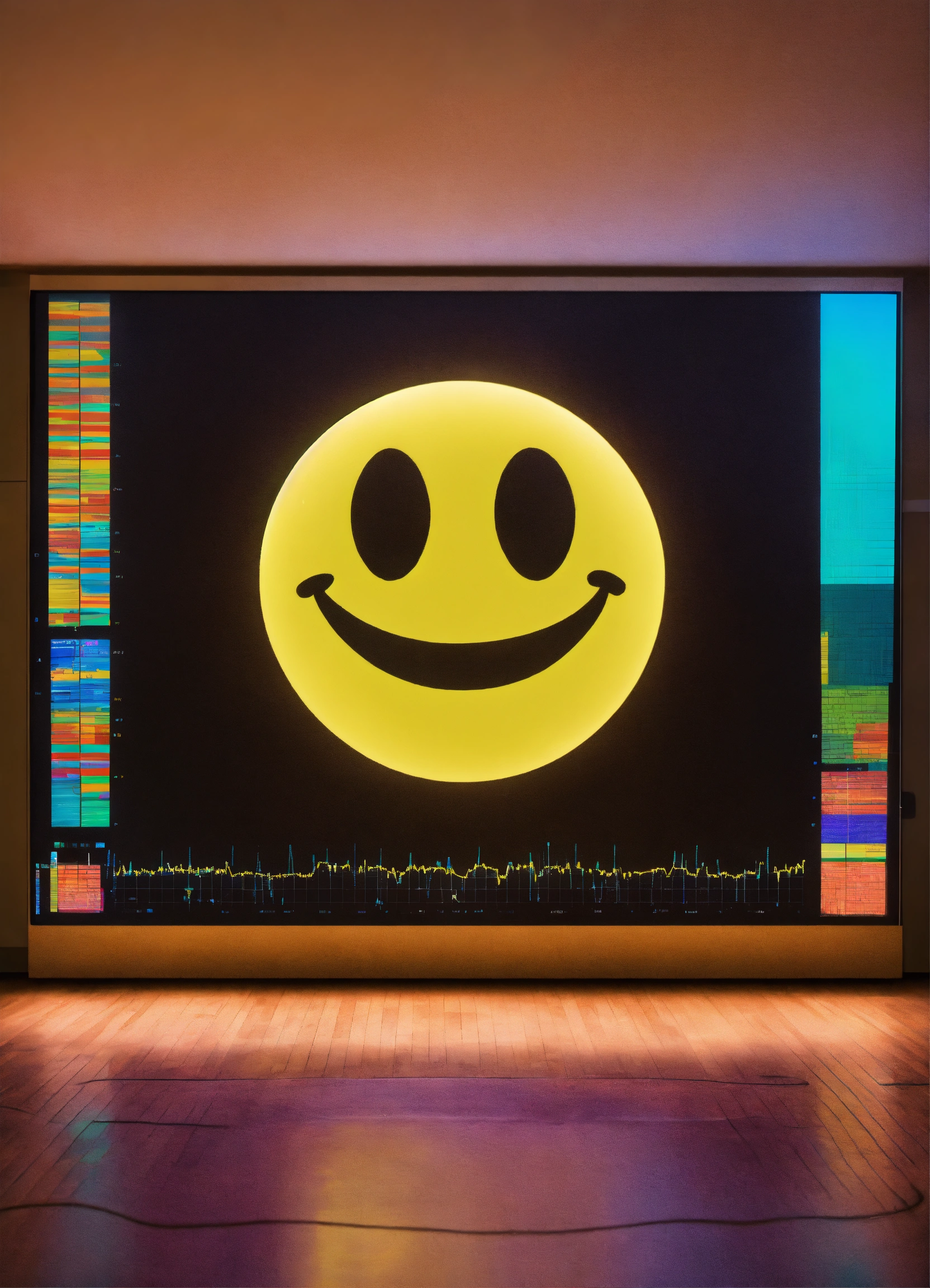 Lexica - Smiley face waveform on a big screen pixar, 8k, cartoom