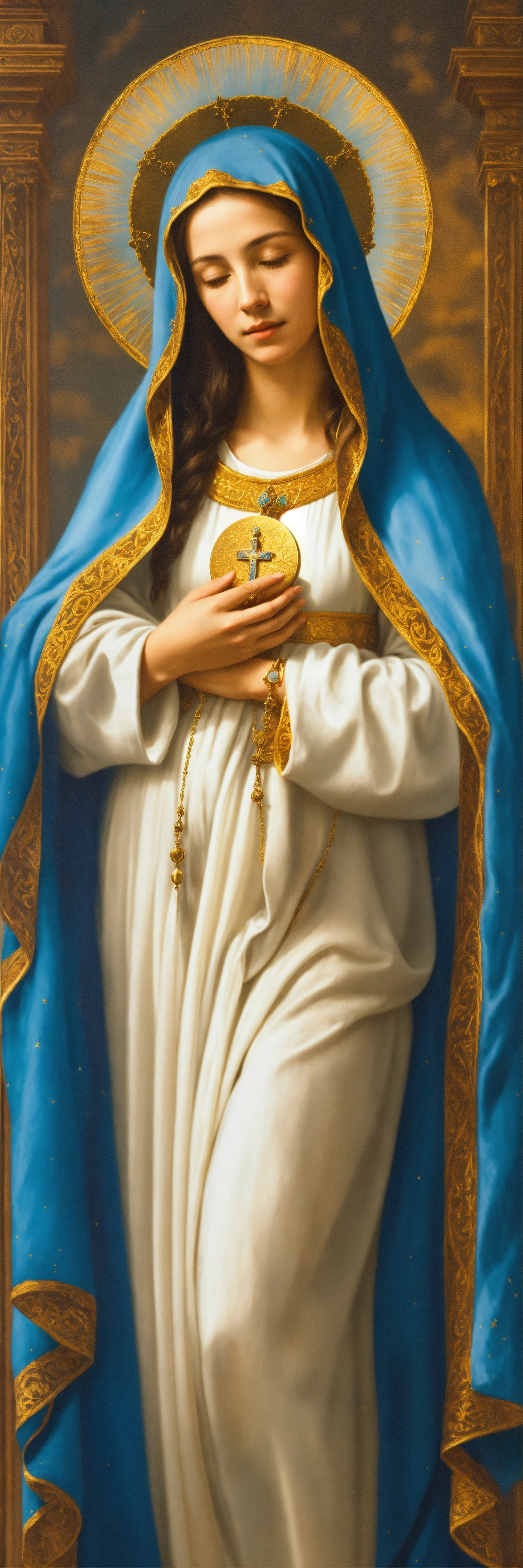 Lexica - A serene portrait of Virgin Mary, cloaked in a heavenly blue ...