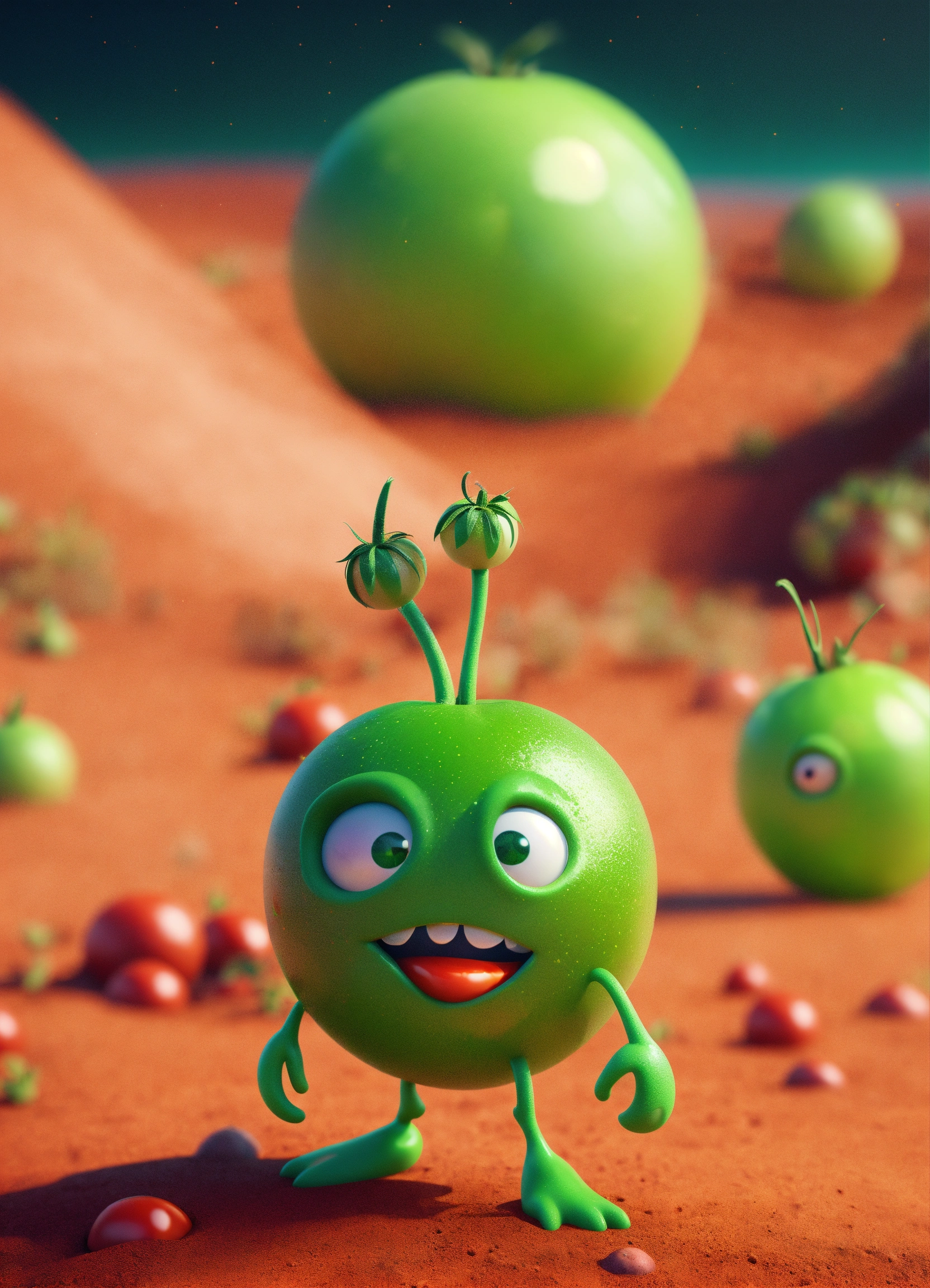 Lexica - Tomato on mars with eyes, tiny green legs and arms, 3d render ...