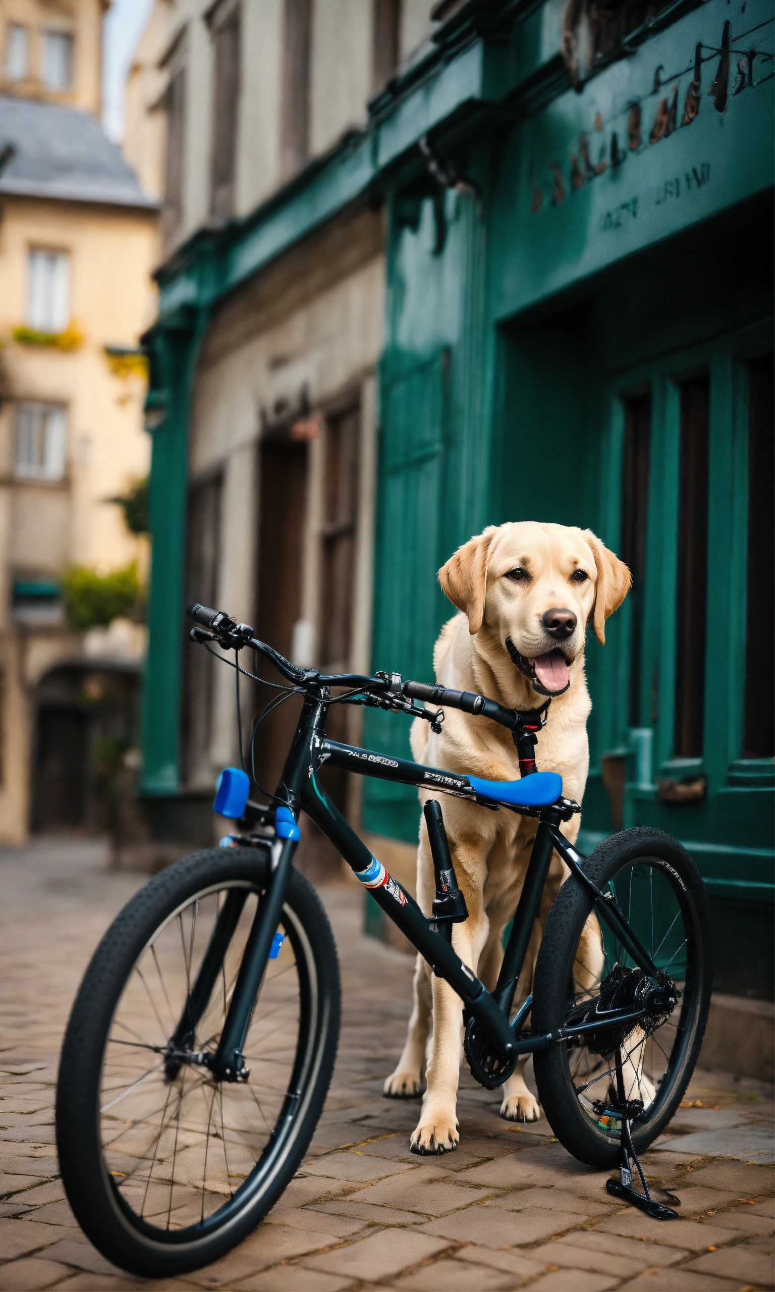 Lexica - Labrador Retriever stand langa o bicicleta asteptand stapanul