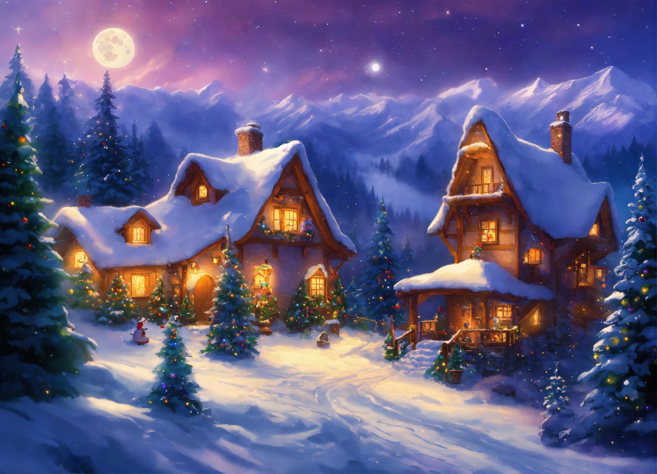 Lexica - Charming fairy tale village, snow-covered decorated Christmas ...