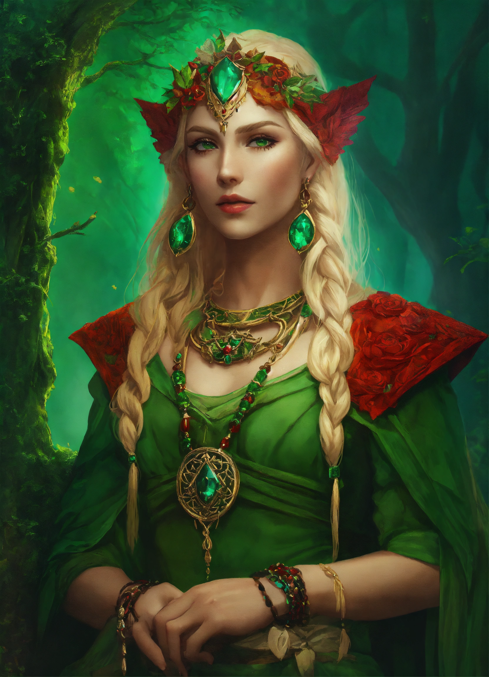 Lexica - A wise elven female shaman, blond hair, surrealistic style ...