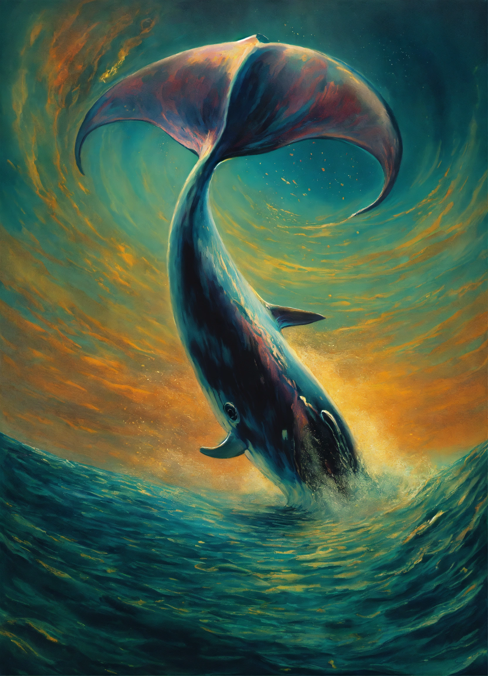 Lexica - The tail of a whale swimming away, low angle, underwater, deep ...