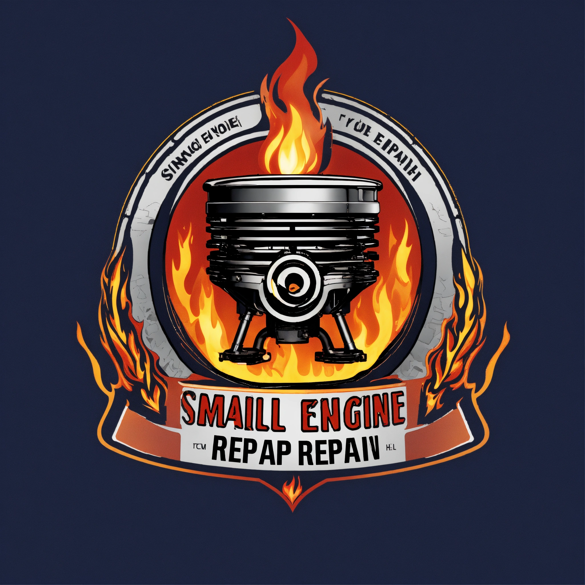 Lexica - Small engine repair logo with single engine piston on fire