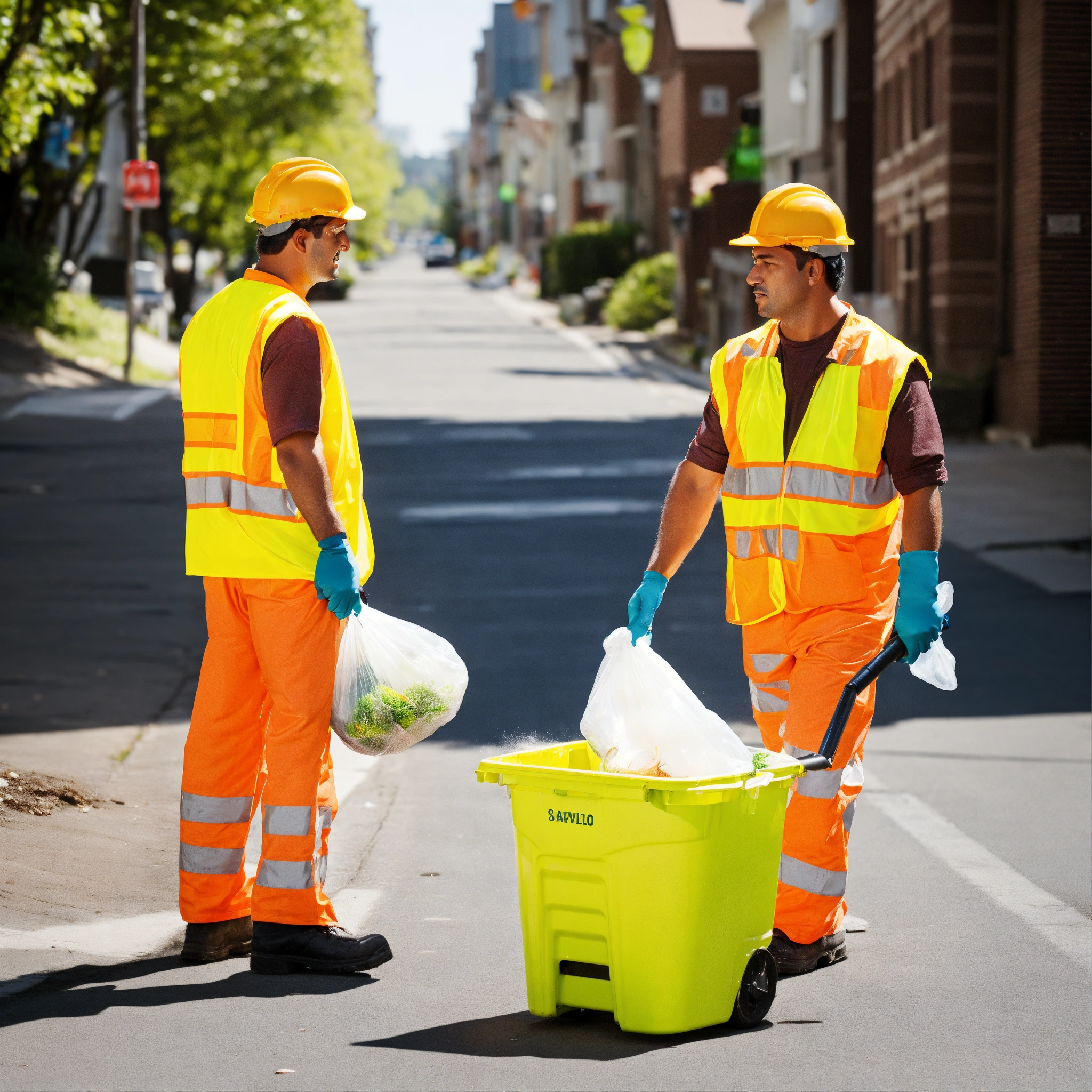 Lexica - Stock images of garbage men doing their job in high-visibility ...