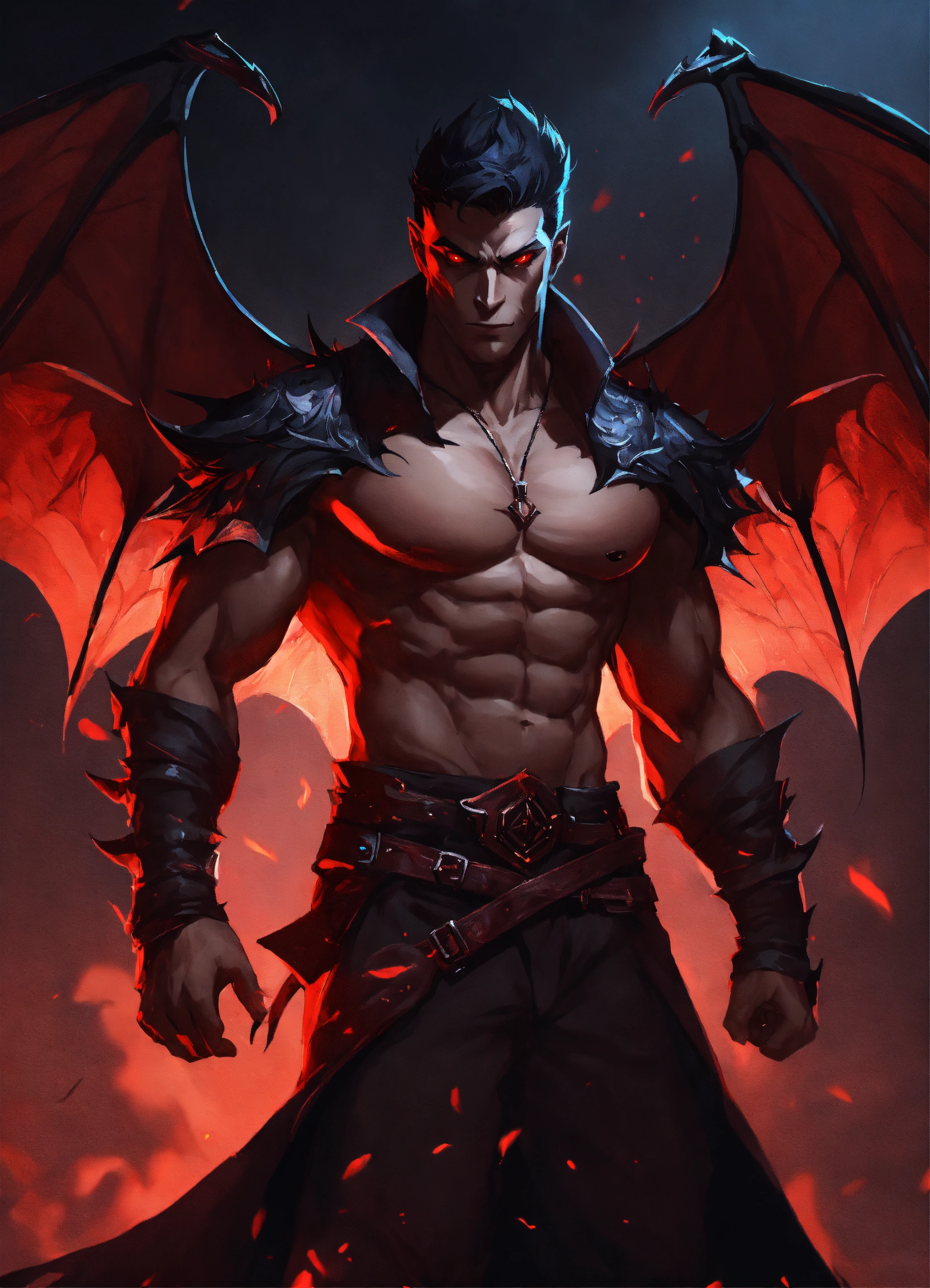 Lexica - A handsome demon man with broad shoulders, muscular frame, tan ...