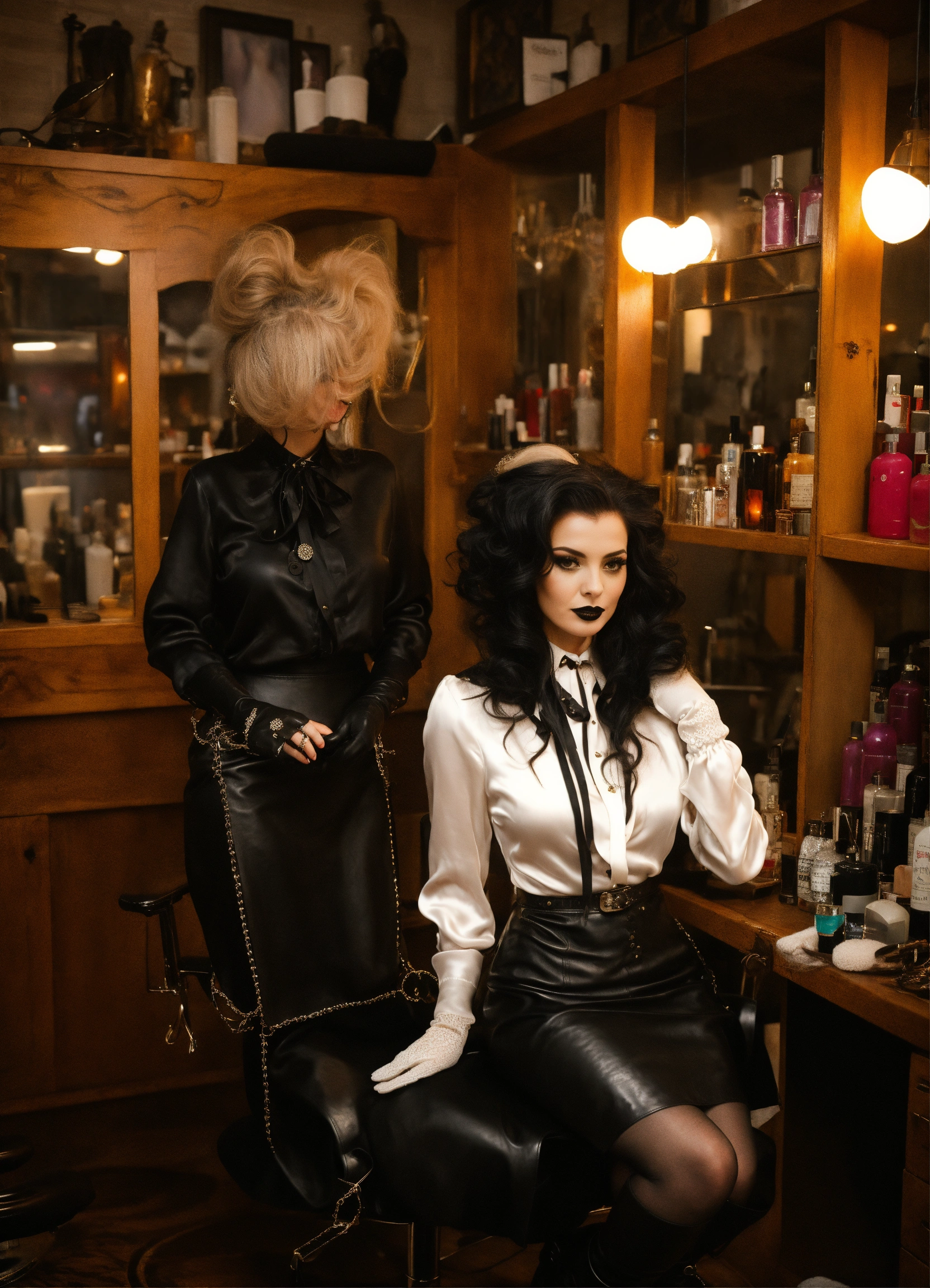 Lexica - Beautiful occult Goth Witch Hair Stylist wearing a white silk ...