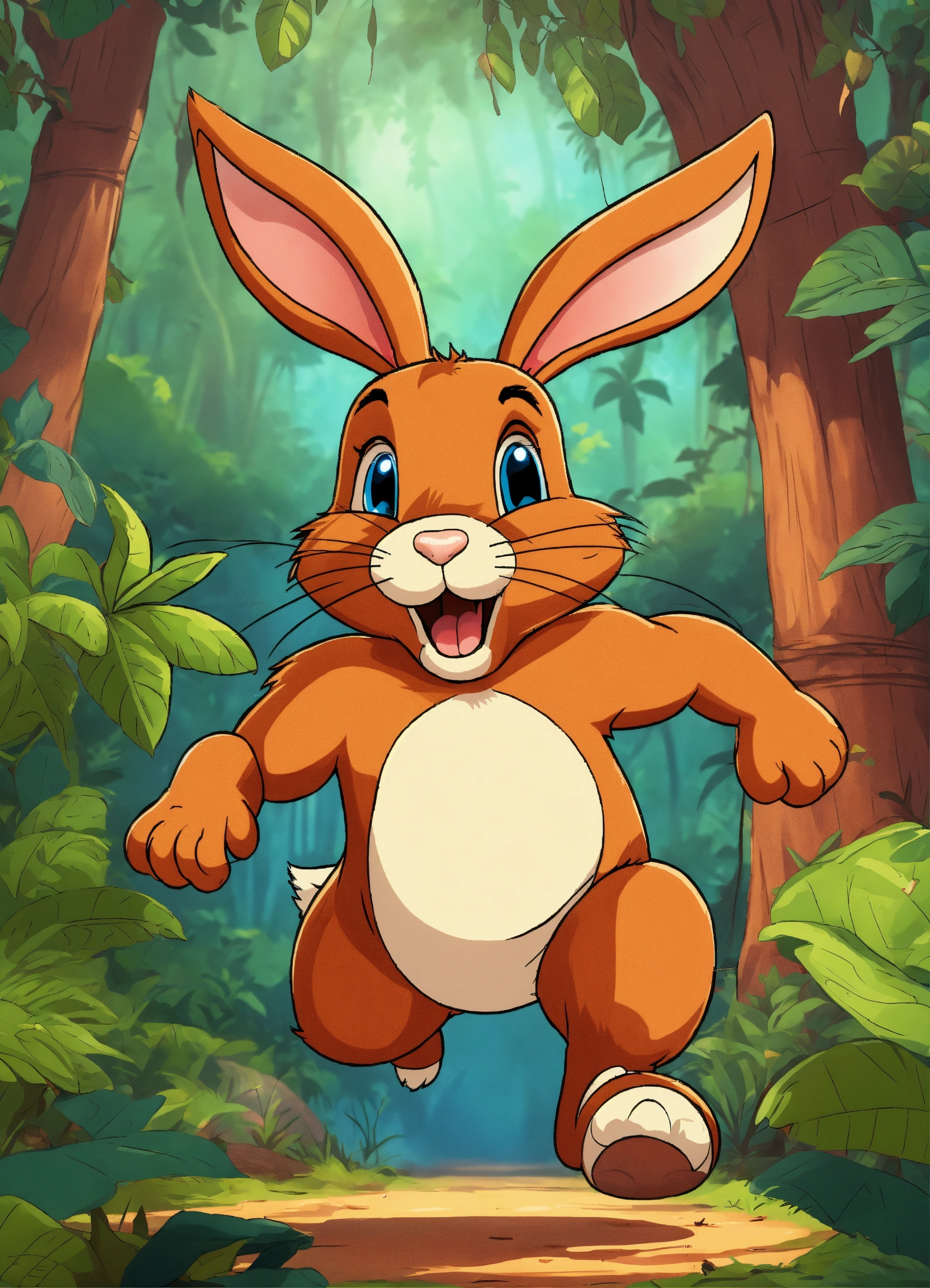 Lexica - Let cartoon big rabbit running in jungle