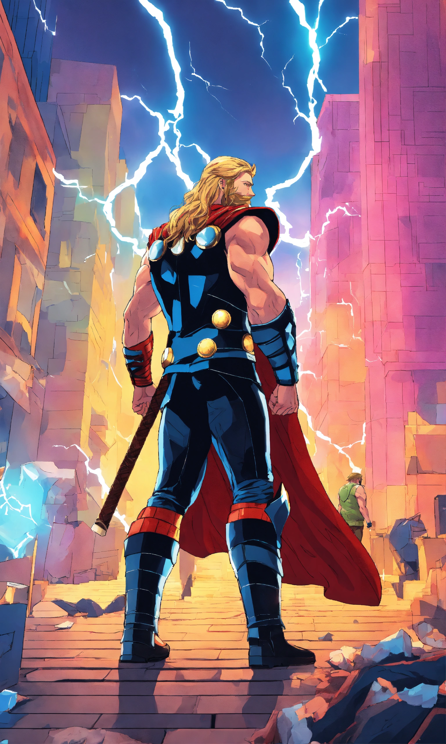 Lexica - Thor is saving other people, colorful background, 2D render ...