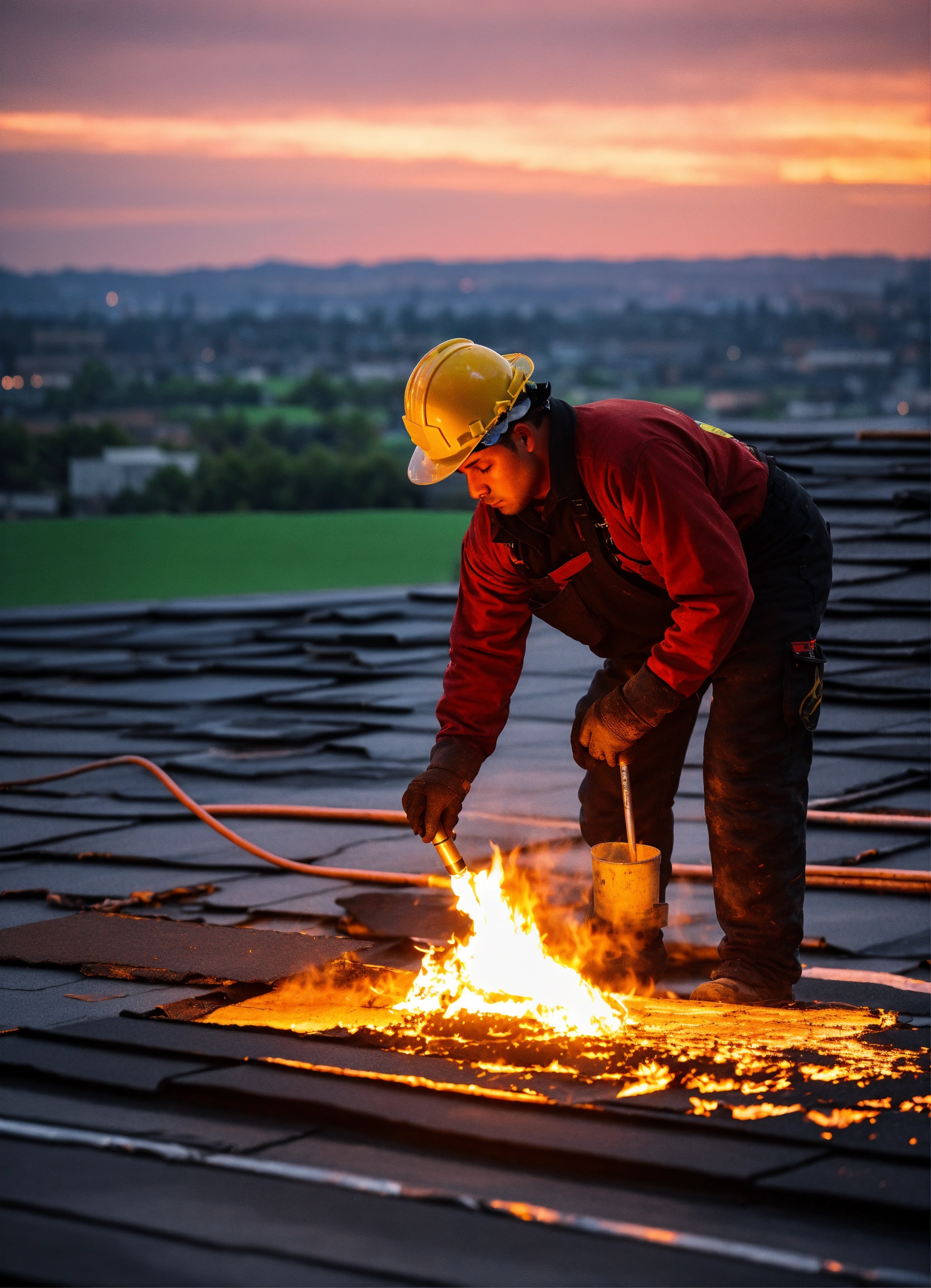 Lexica - A worker, who works the asphalt fabric with a fire torch, who ...
