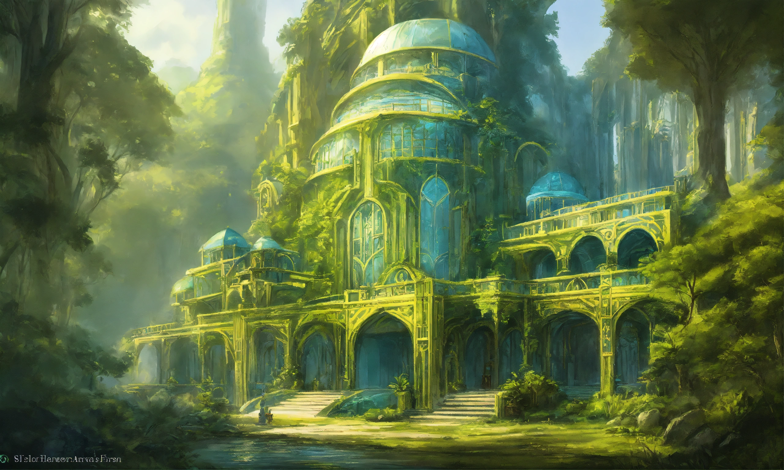 Lexica - Drawing of an elegant light blue and green yellow high elf sci ...