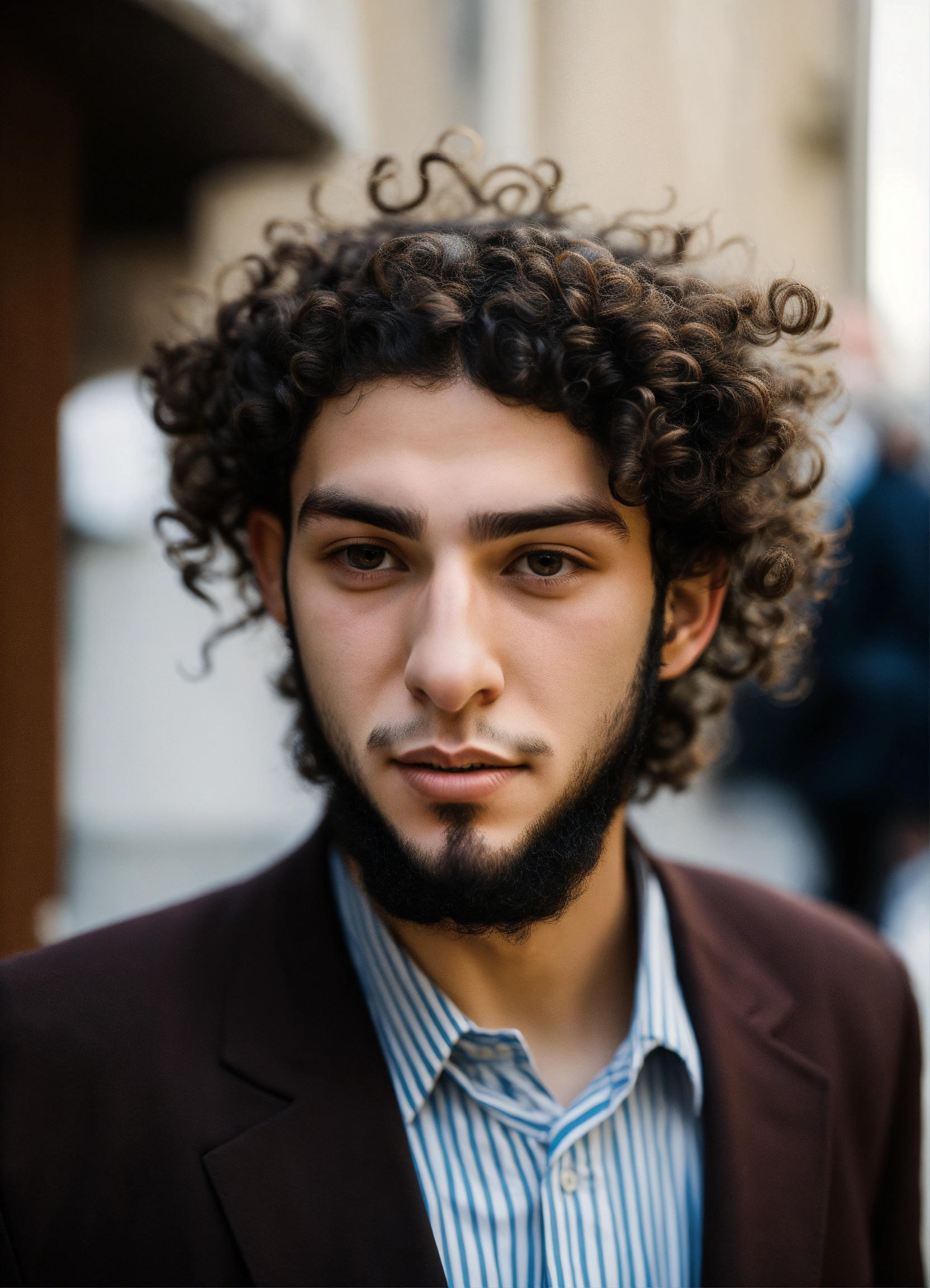 Lexica - A Hasidic young man wears curly hair on the sides with a kippah.