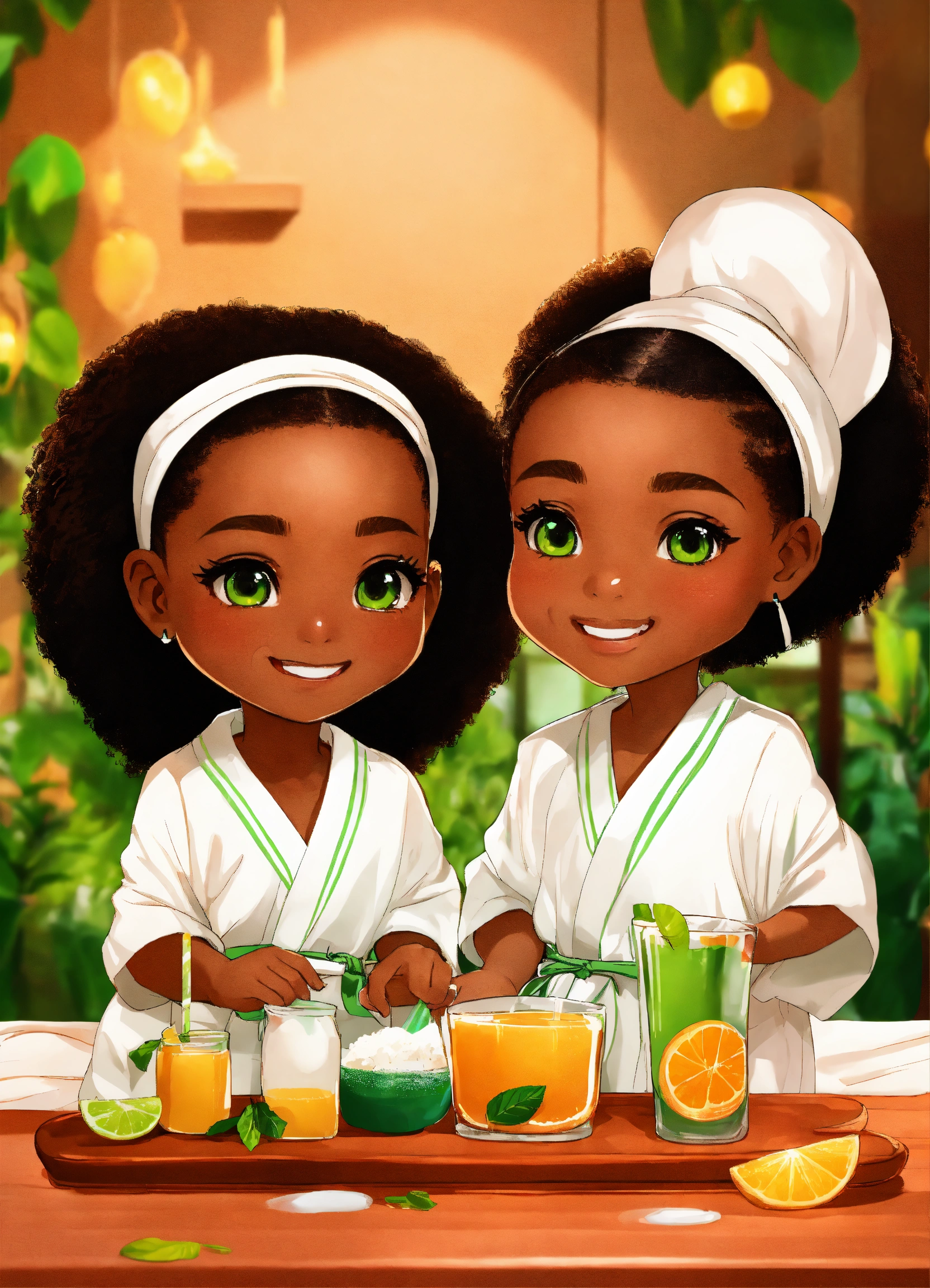 Lexica - Chibi, two young african american 6 year old girls in spa ...