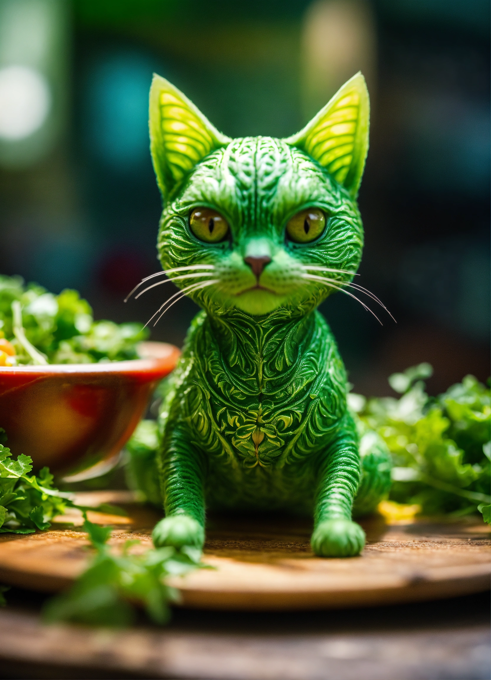 Lexica - Alien green cat, enjoys eating salad, intricate details* 3D ...
