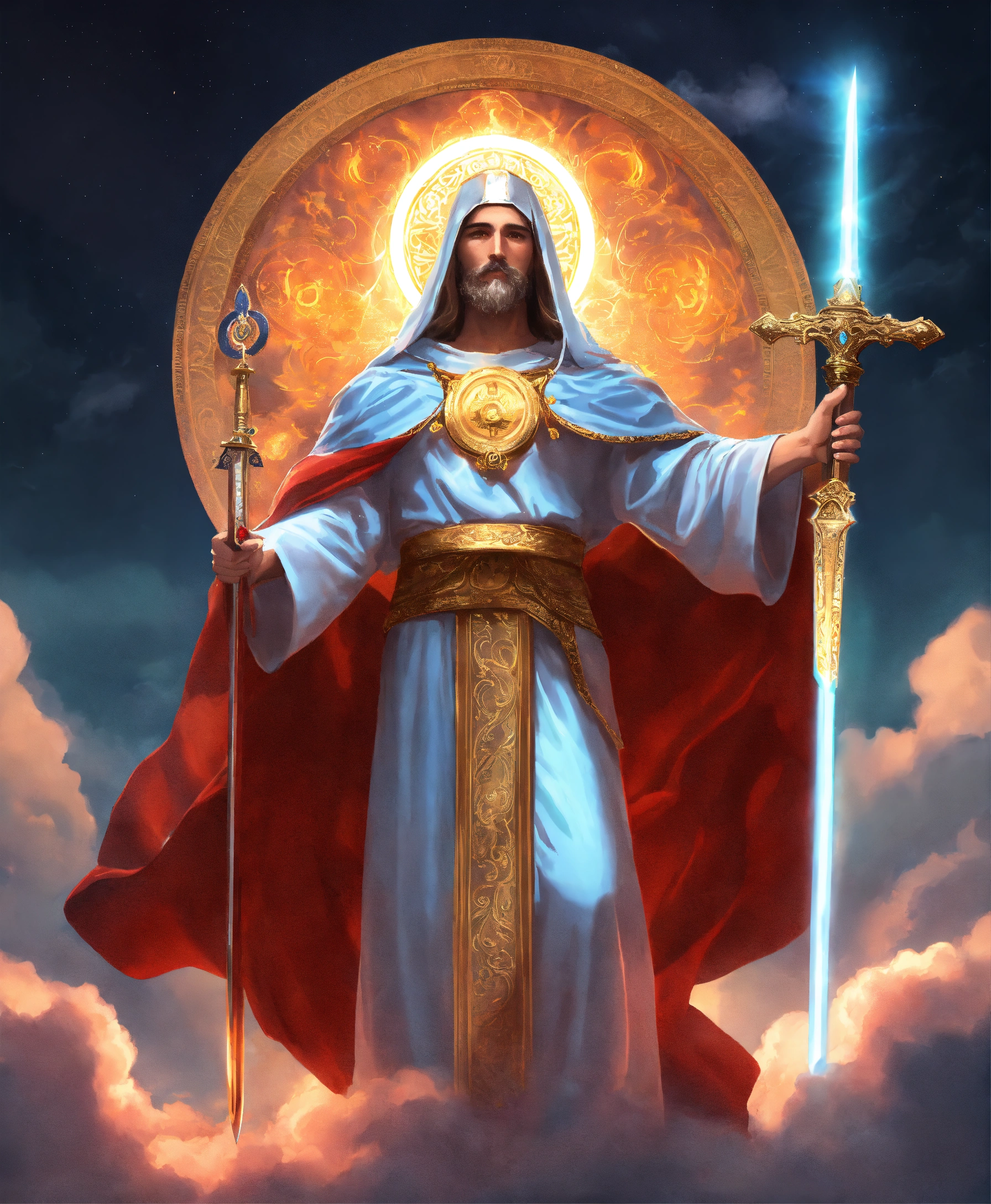 Lexica - Holy robed saint with a glowing aura and a divine sword. Cloud ...